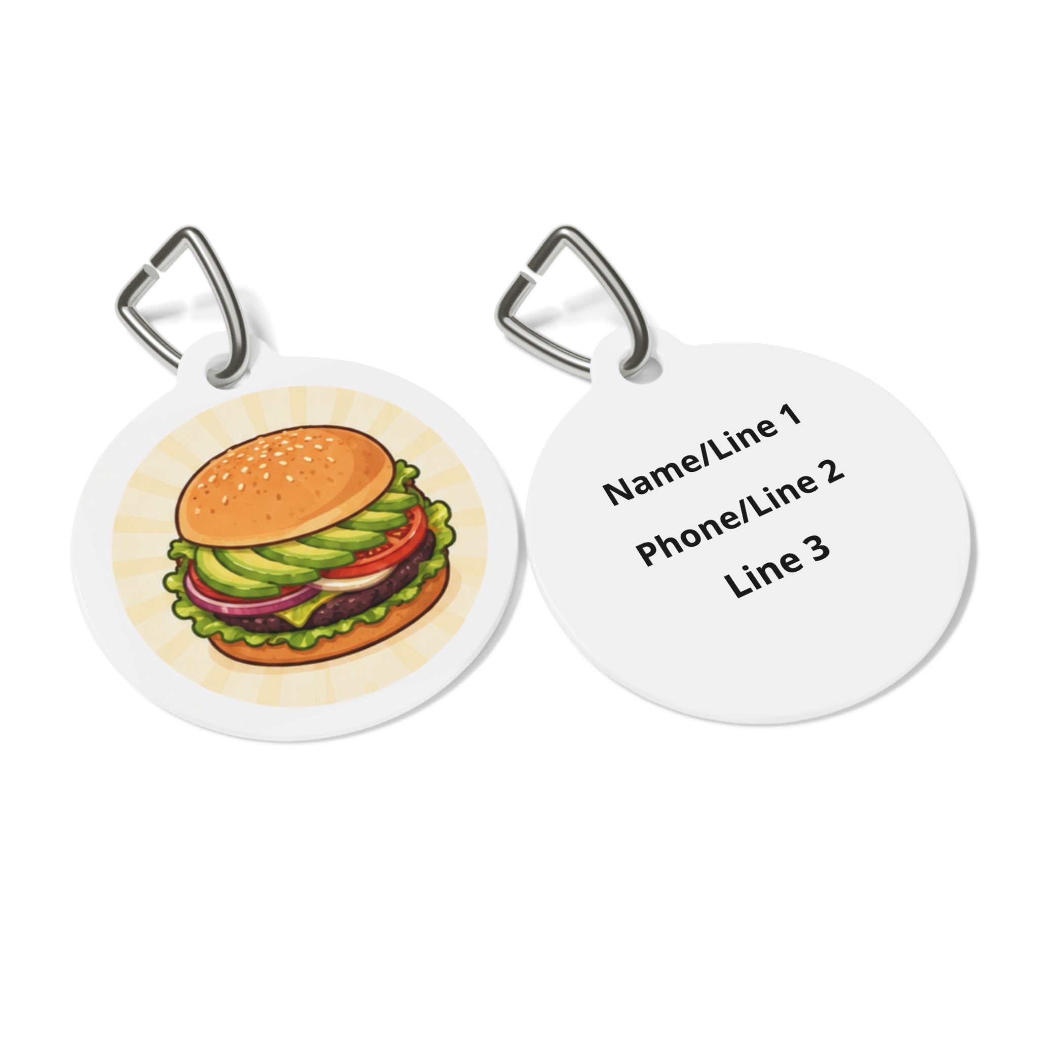 Avocado Burger Whimsical Foodie Art Personalized Dog ID Tag