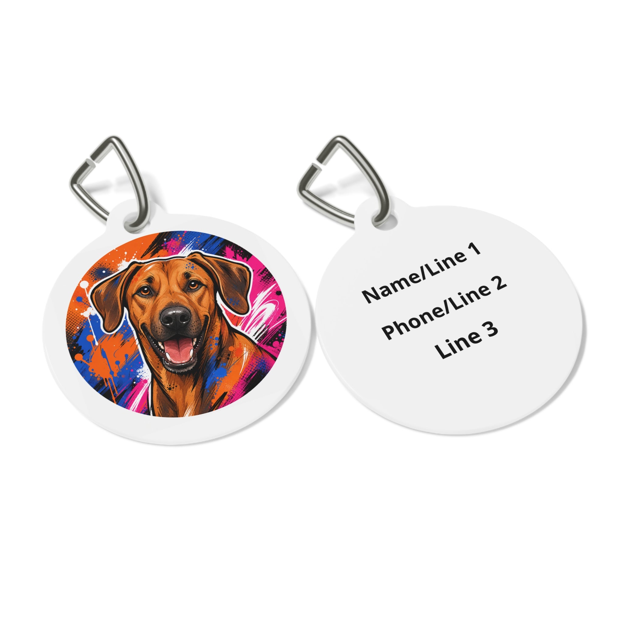 Rhodesian Ridgeback Neon Pop Portrait Personalized Dog ID Tag