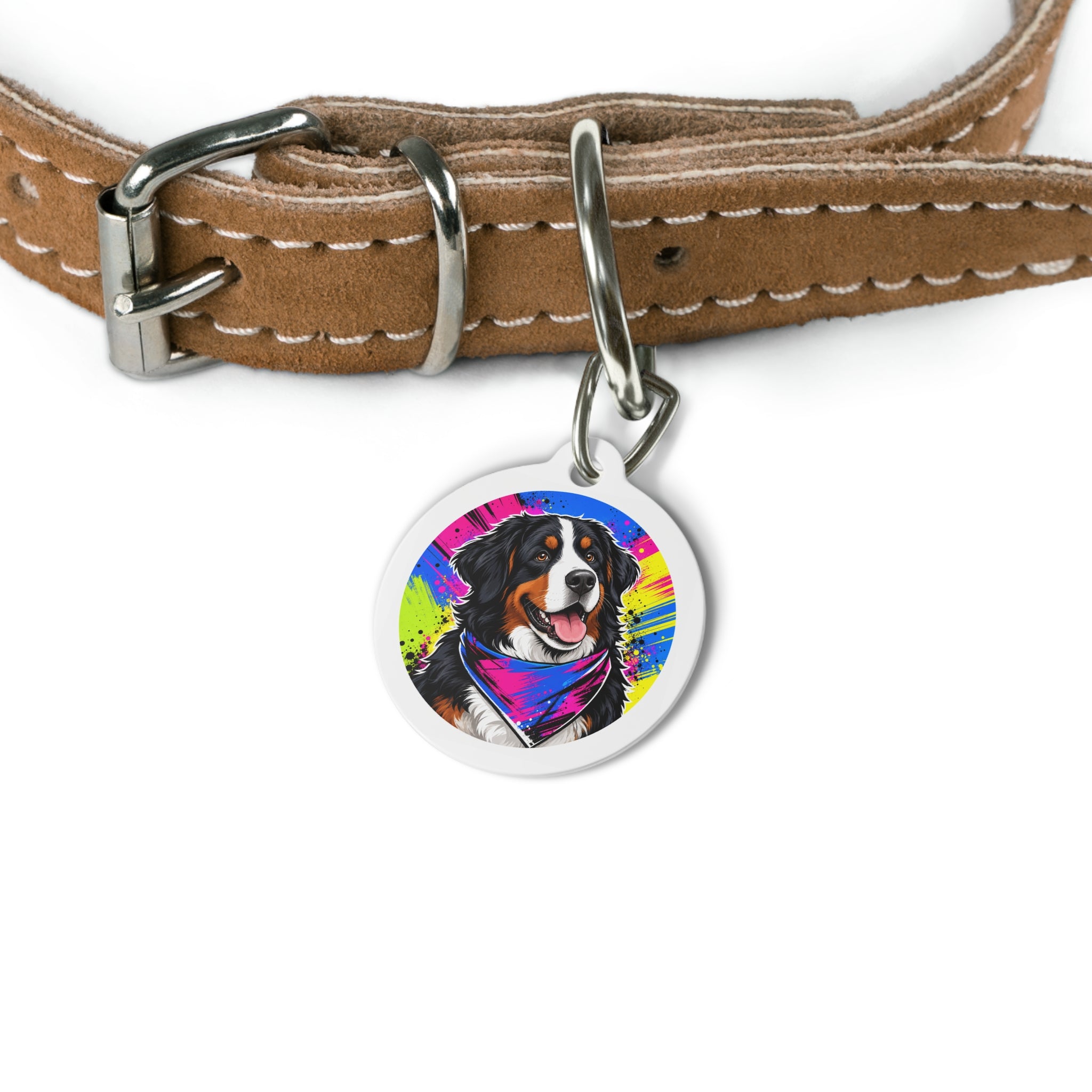 Bernese Mountain Dog Joyful Botanical Art Personalized Dog ID Tag