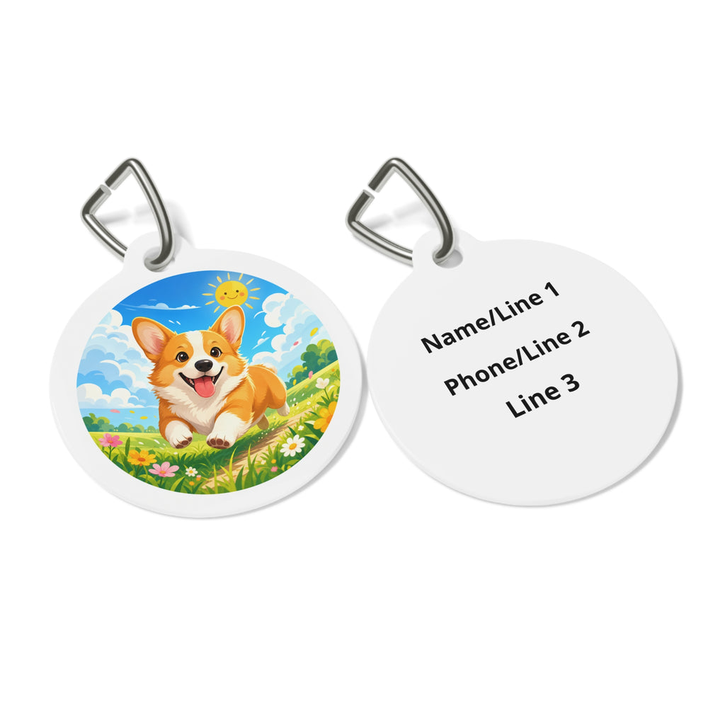 Chapa de identificación personalizada para perro Pembroke Welsh Corgi Sunny Meadow