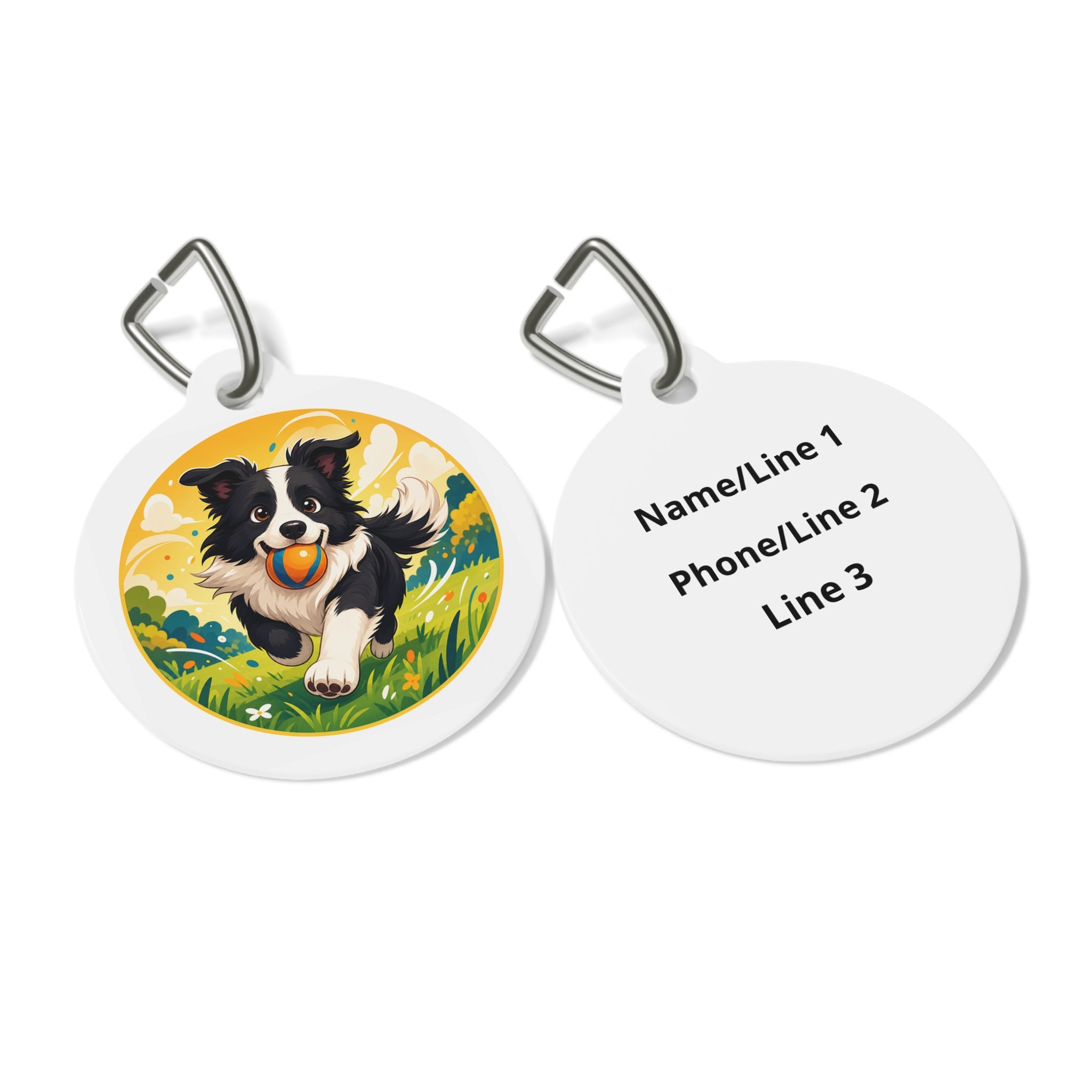 Border Collie Sunny Fetch Adventure Personalized Dog ID Tag