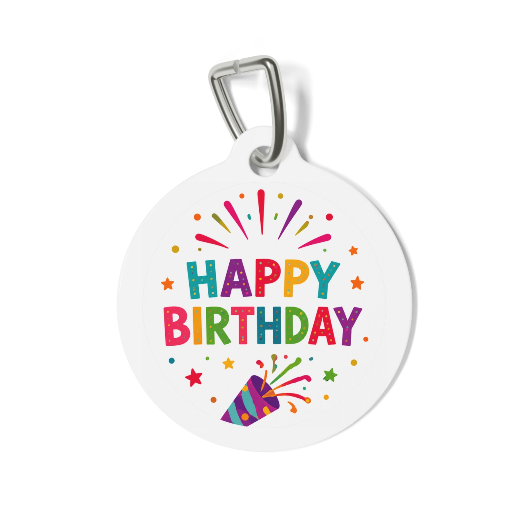 Rainbow Party Popper Burst Personalized Dog ID Tag