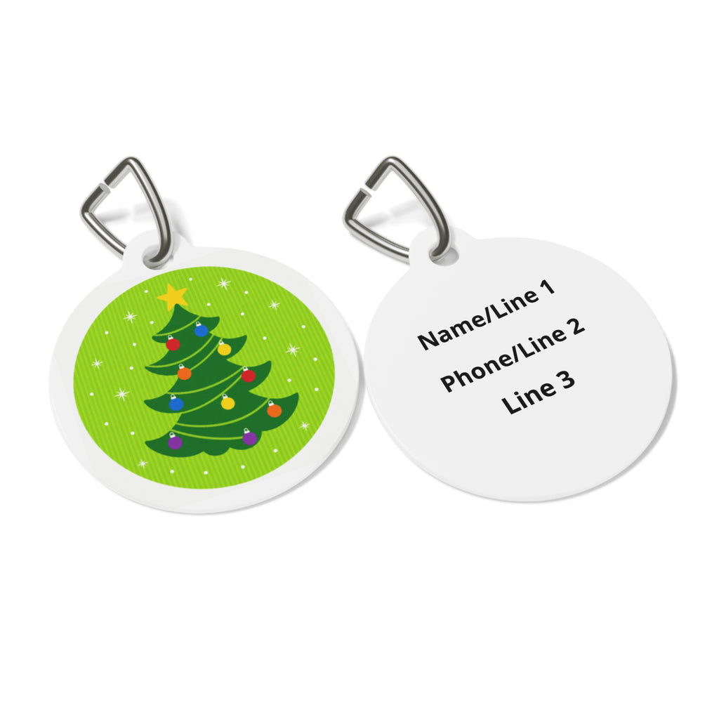 Placa de identificación personalizada para perro Árbol de Navidad verde lima brillante