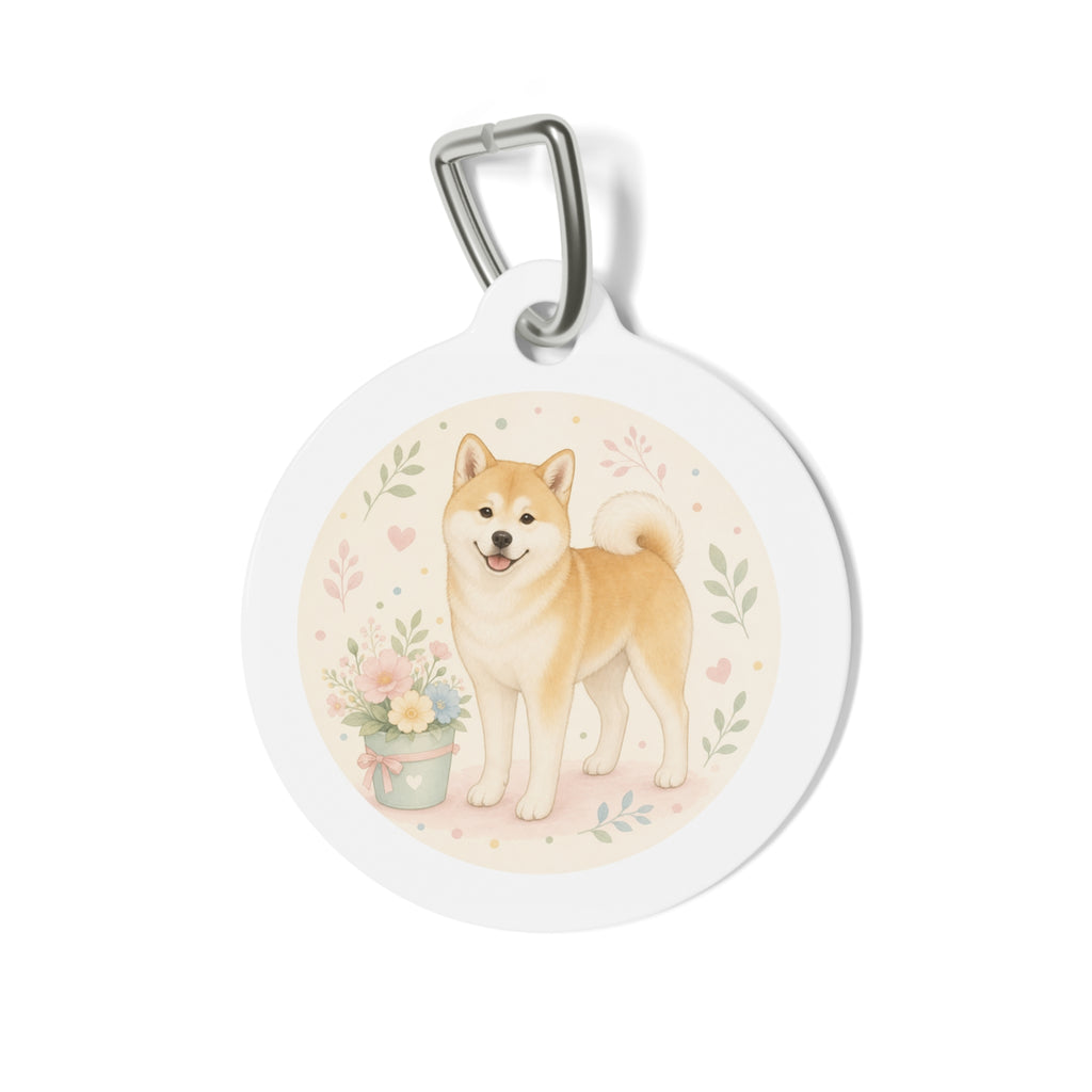 Akita Pastel Botanical Personalized Dog ID Tag