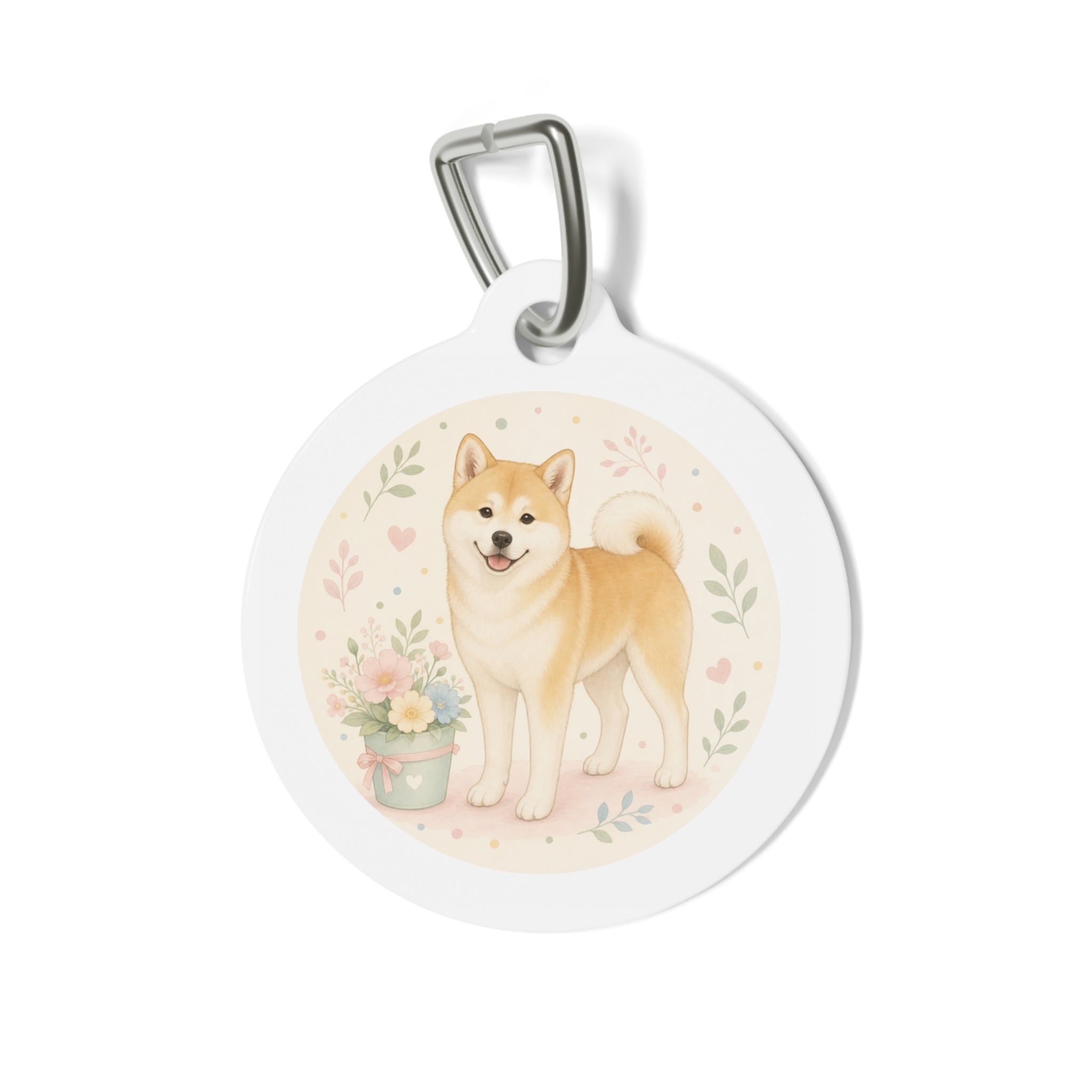 Akita Pastel Botanical Personalized Dog ID Tag