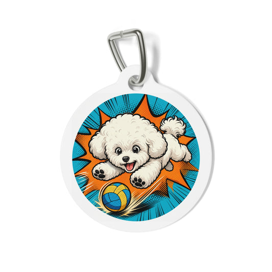 Bichon Frise Playful Ball Personalized Dog ID Tag