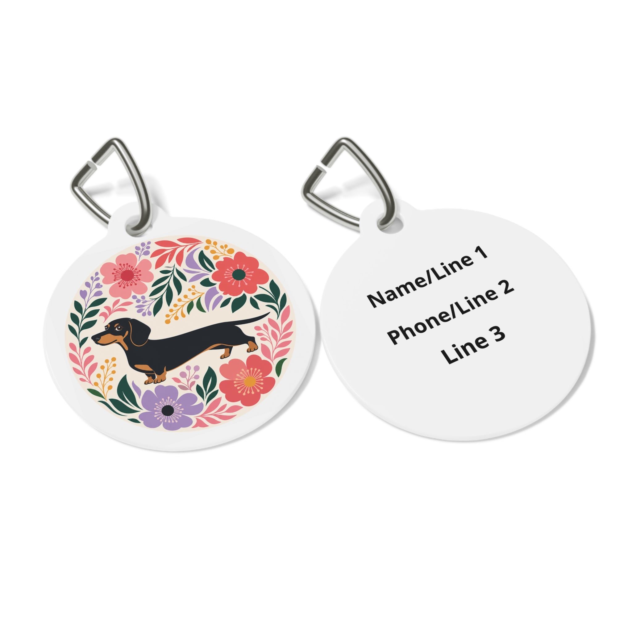 Dachshund Joyful Floral Personalized Dog ID Tag