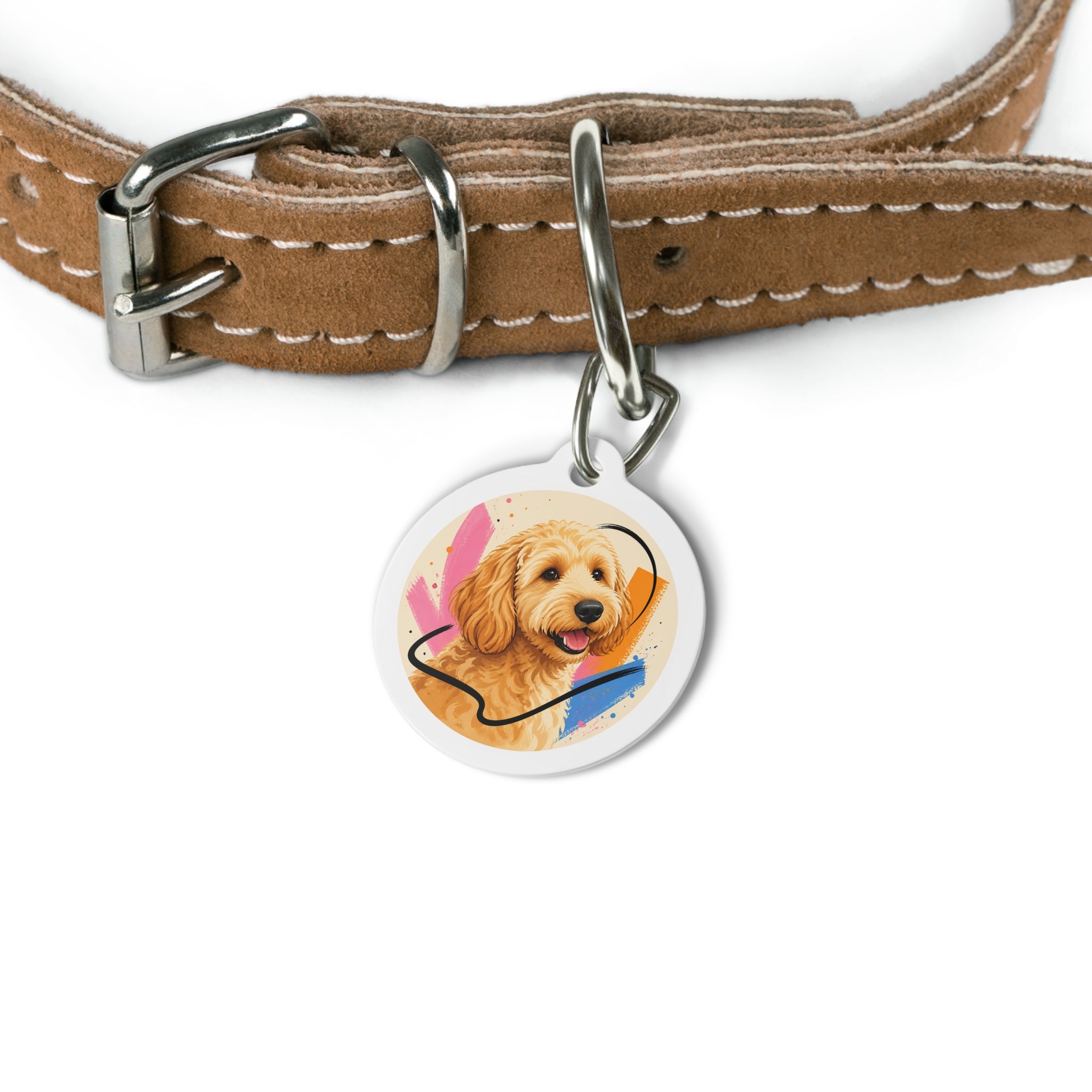Goldendoodle Bright Pup Portrait Personalized Dog ID Tag