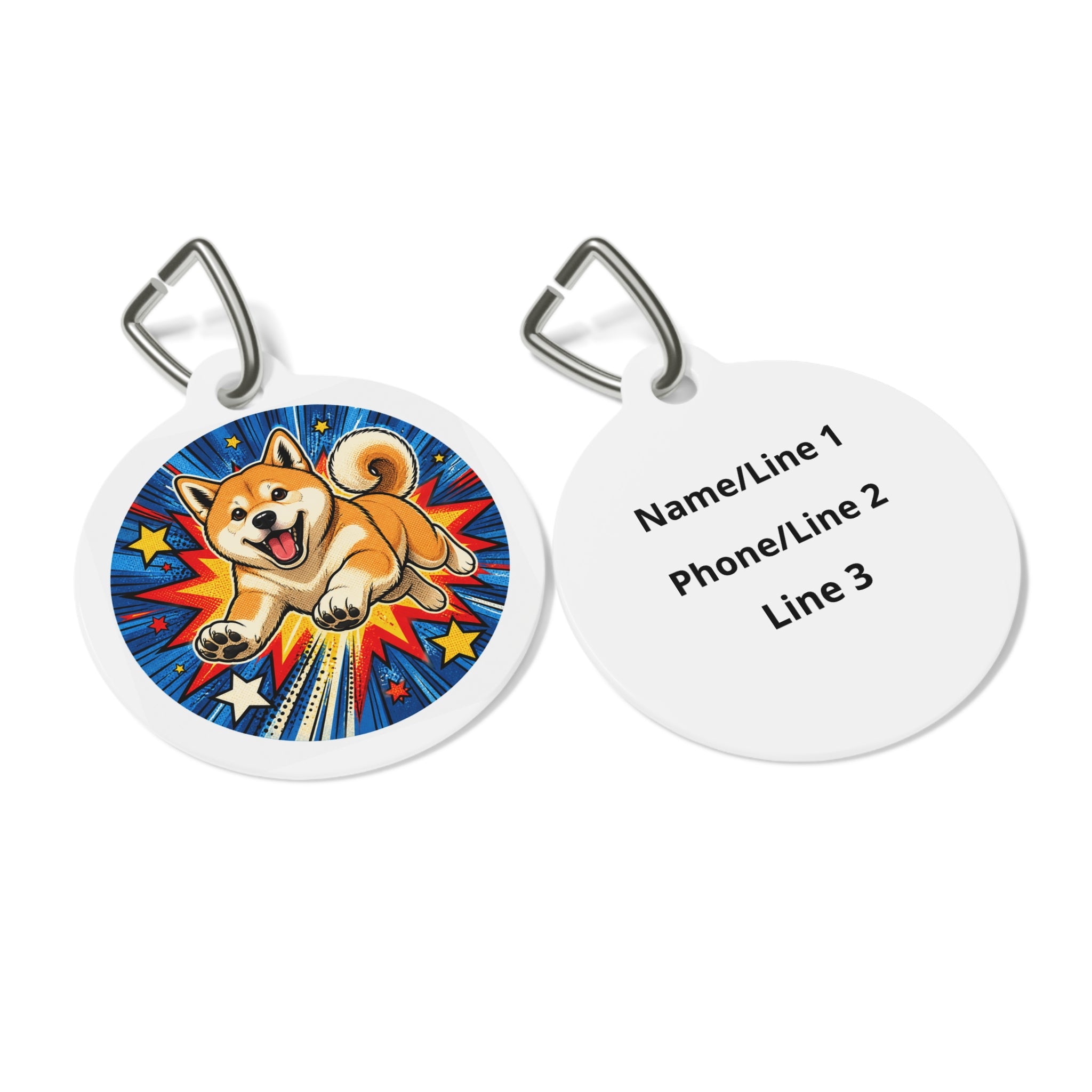Akita Superhero Comic Personalized Dog ID Tag