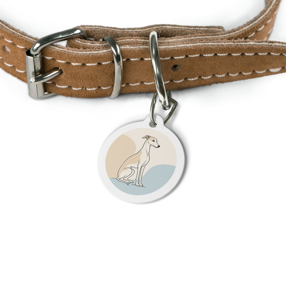 Whippet Minimal Seated Portrait personalized dog ID tag product detail