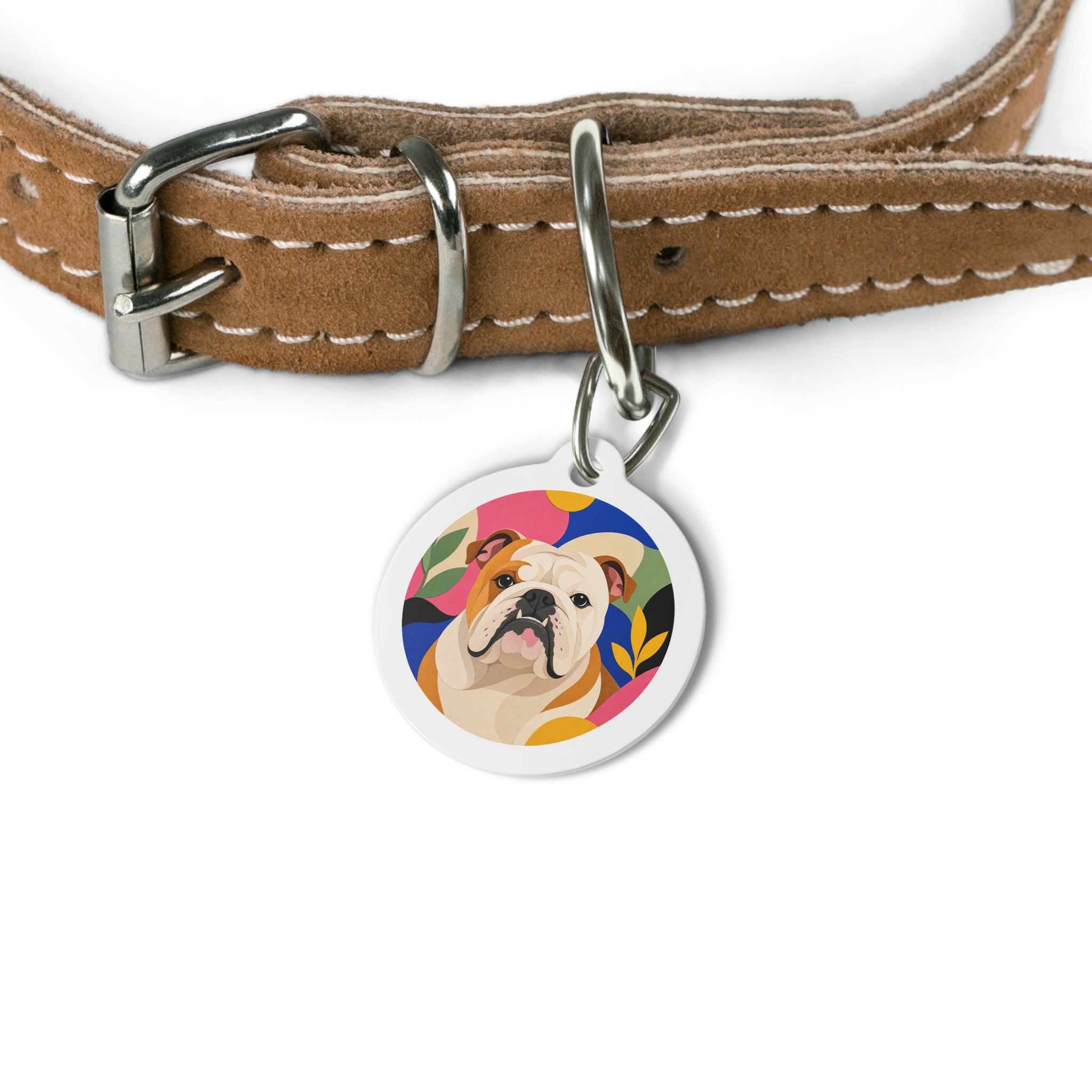 Bulldog Botanical Colorblock Personalized Dog ID Tag