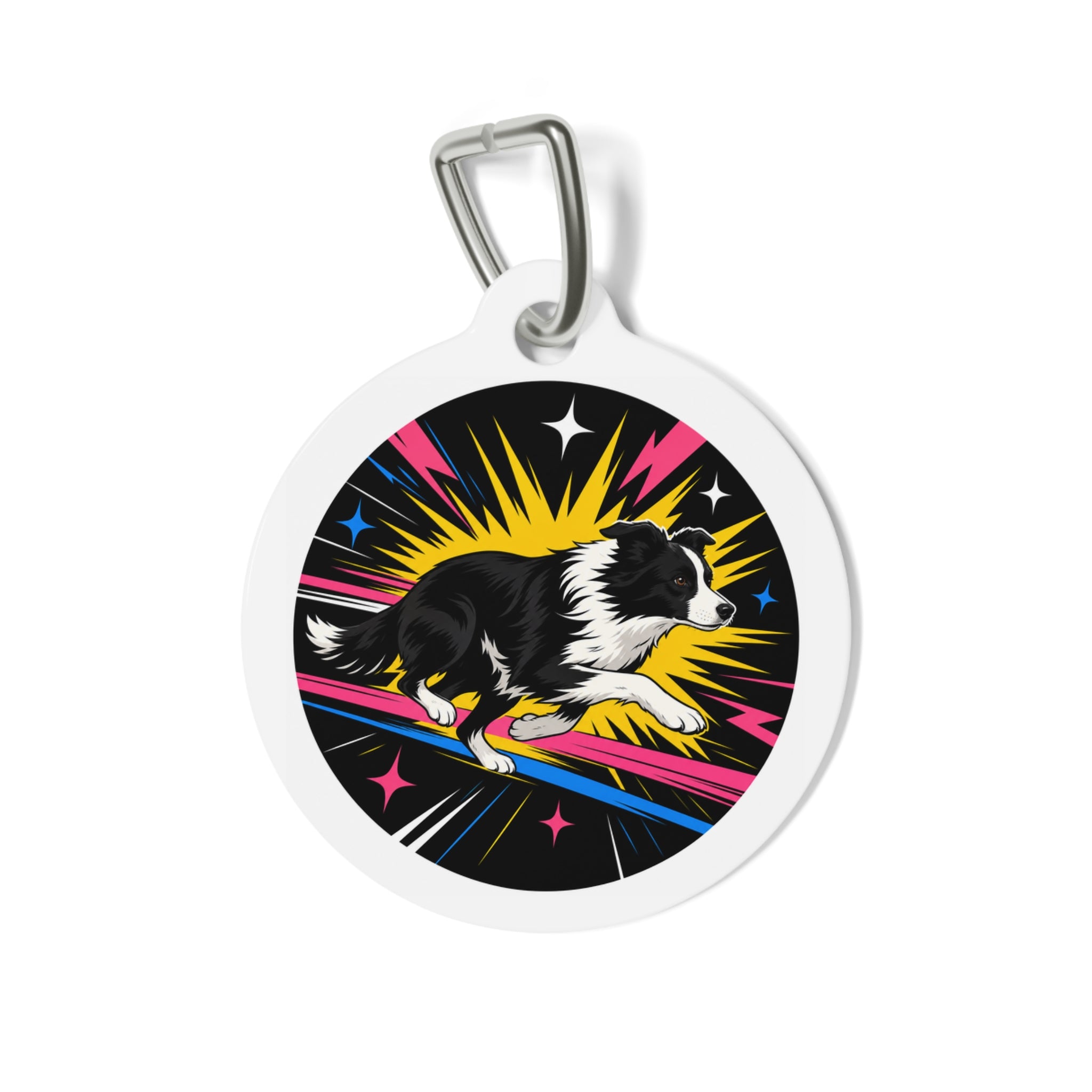 Border Collie Neon Action Sprint Personalized Dog ID Tag