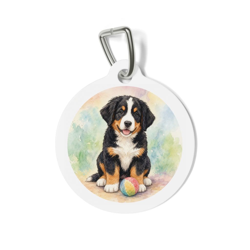Placa de identificación personalizada para perro con retrato floral clásico de boyero de Berna