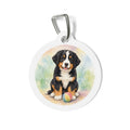 Placa de identificación personalizada para perro con retrato floral clásico de boyero de Berna