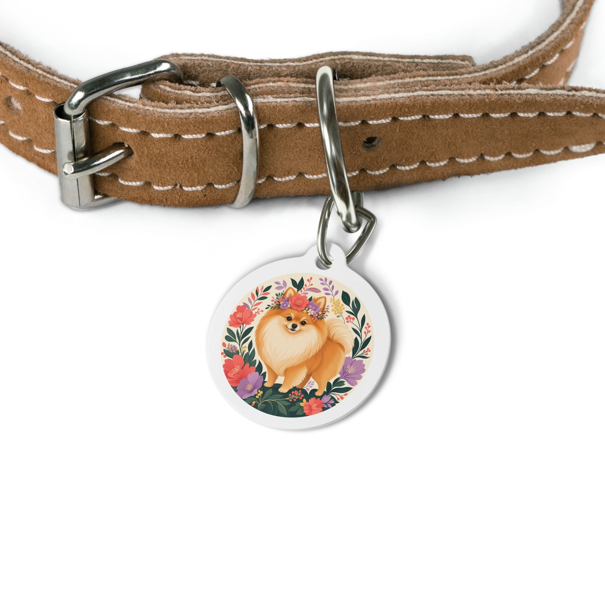 Pomeranian Enchanted Floral Garden Personalized Dog ID Tag
