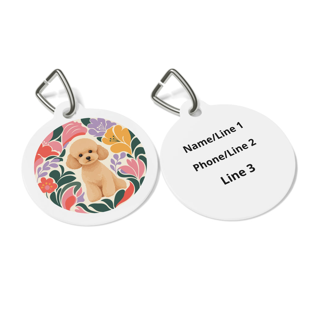Toy Poodle Storybook Floral Apricot Personalized Dog ID Tag