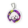 Etiqueta de identificación de perro personalizada con retrato colorido de Bichón Frisé