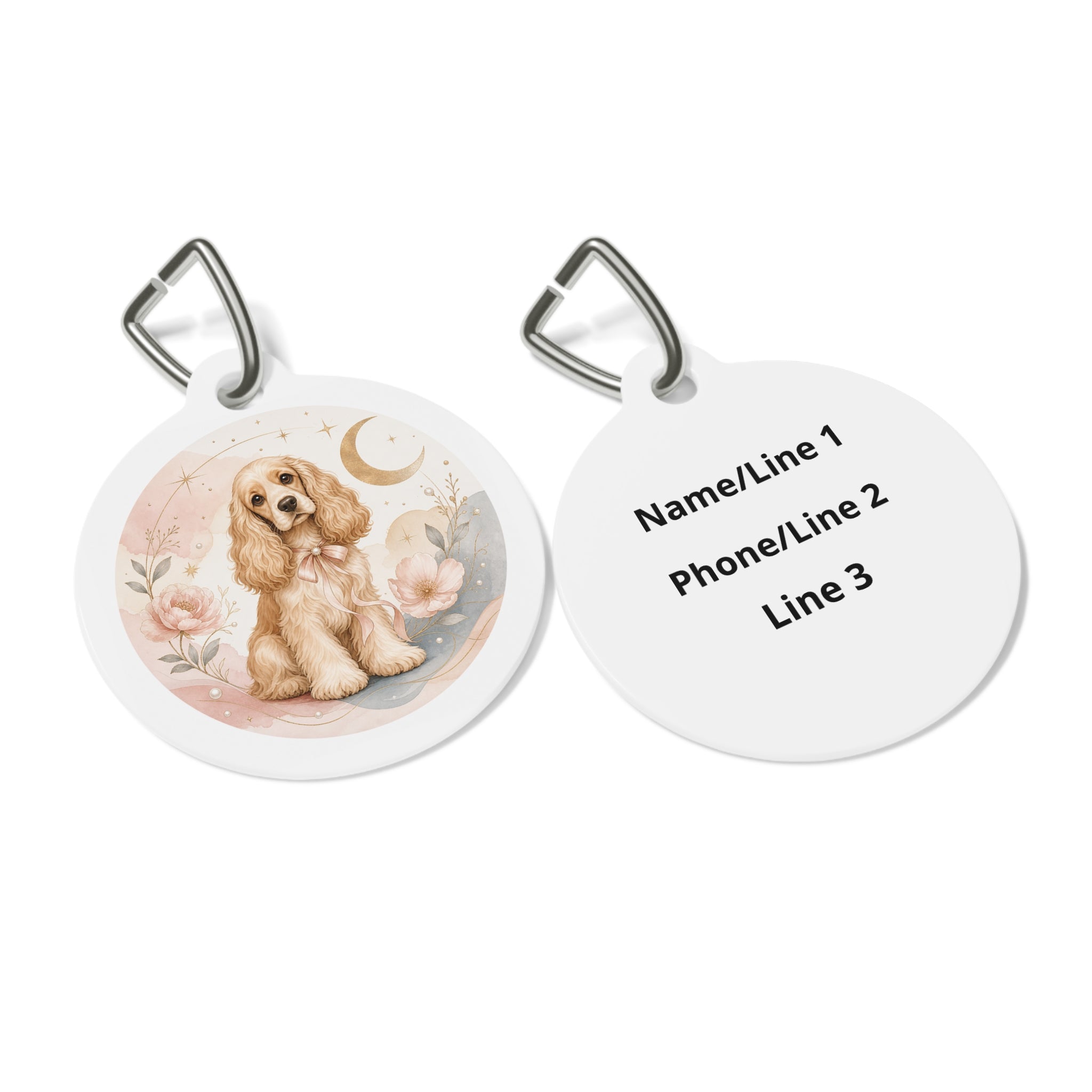 Cocker Spaniel Moonlit Floral Watercolor Personalized Dog ID Tag