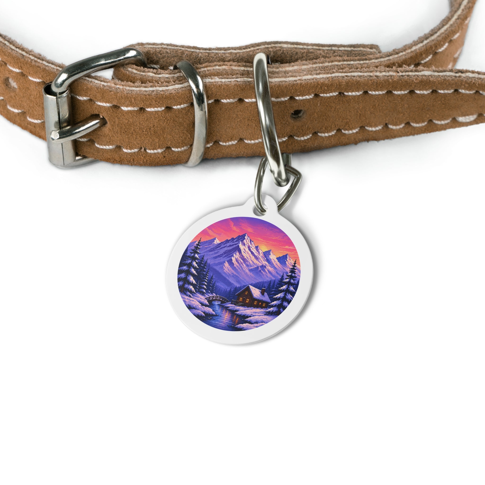 Alpine Cabin Scenic Outdoor Adventure Personalized Dog ID Tag