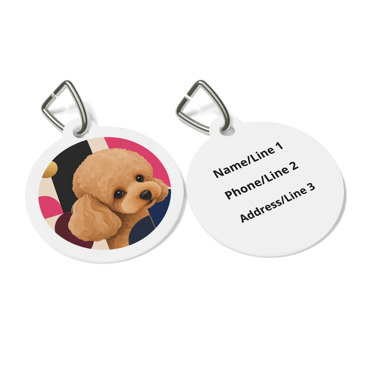 Close-up of Toy Poodle Warm Mod Close-Up Apricot artwork on personalized dog ID tag