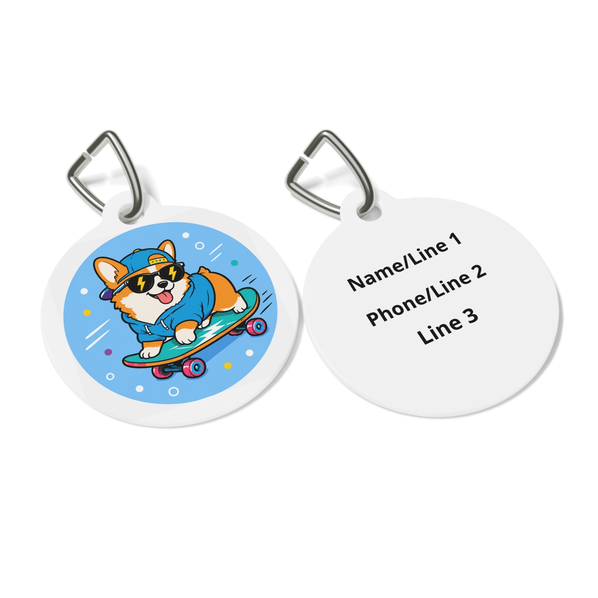 Skater Corgi Energetic Sports Illustration Personalized Dog ID Tag