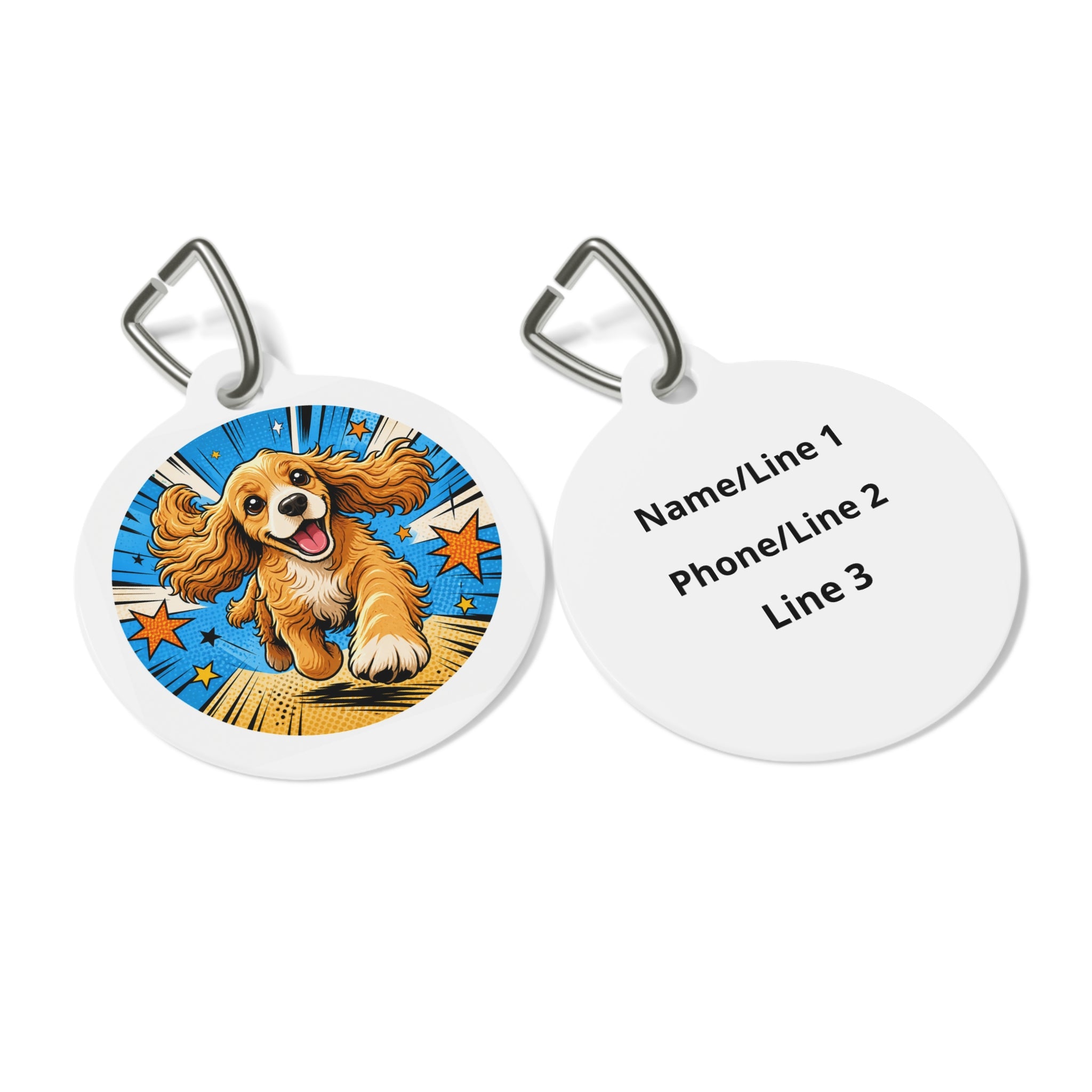 Cocker Spaniel Superhero Comic Personalized Dog ID Tag