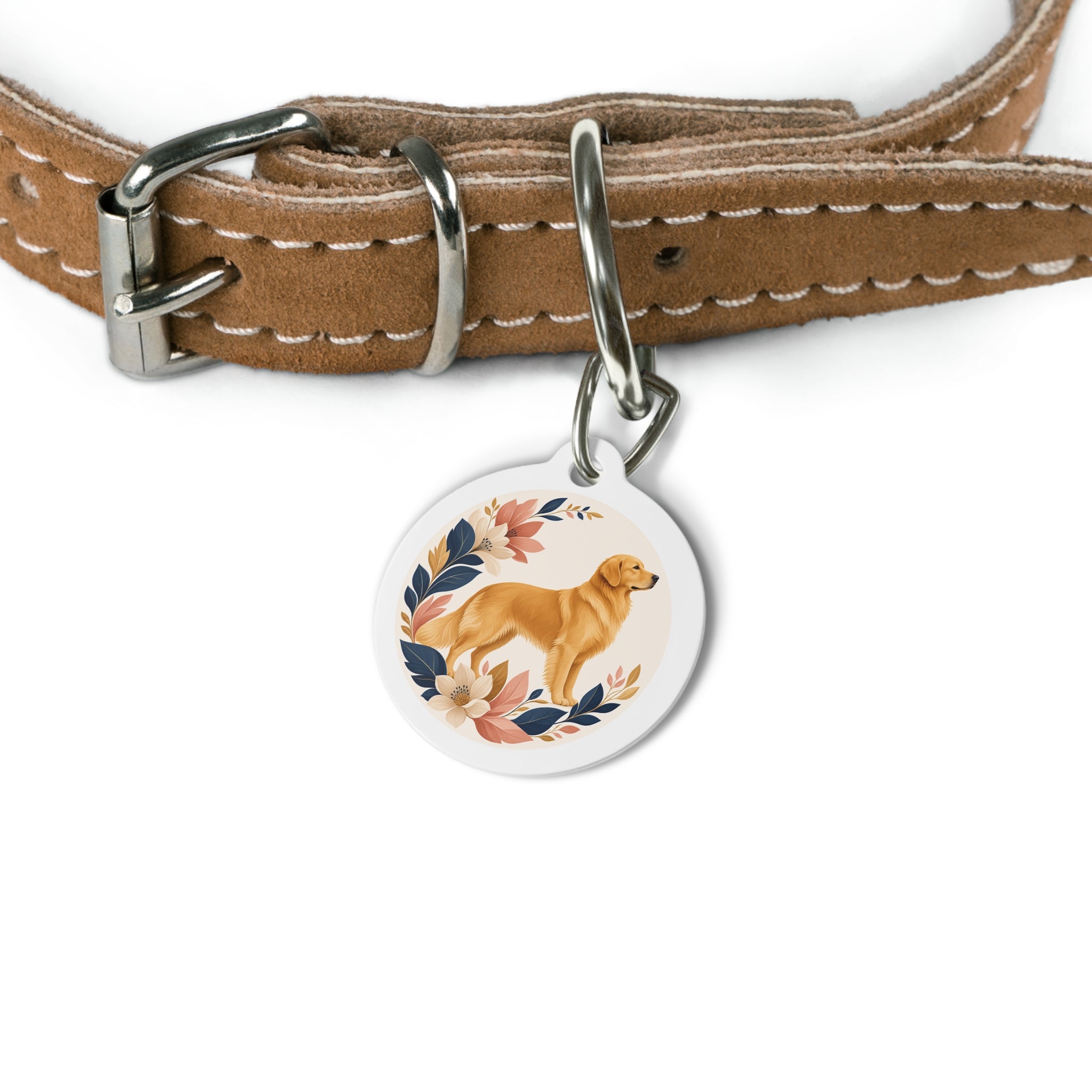 Golden Retriever Autumn Blossom Personalized Dog ID Tag