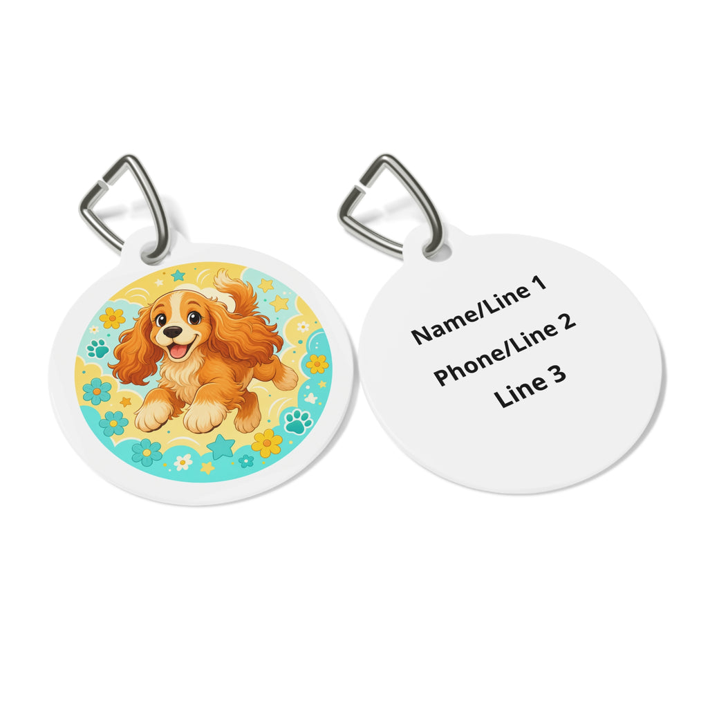 Cocker Spaniel Cheerful Flower Pop Personalized Dog ID Tag