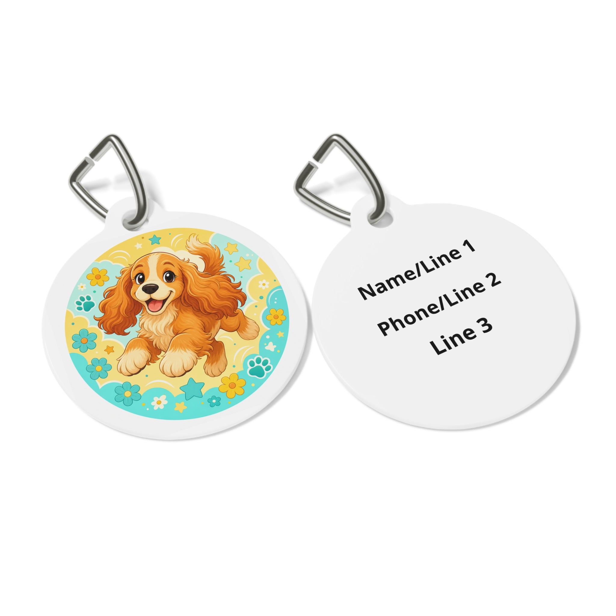 Cocker Spaniel Cheerful Flower Pop Personalized Dog ID Tag