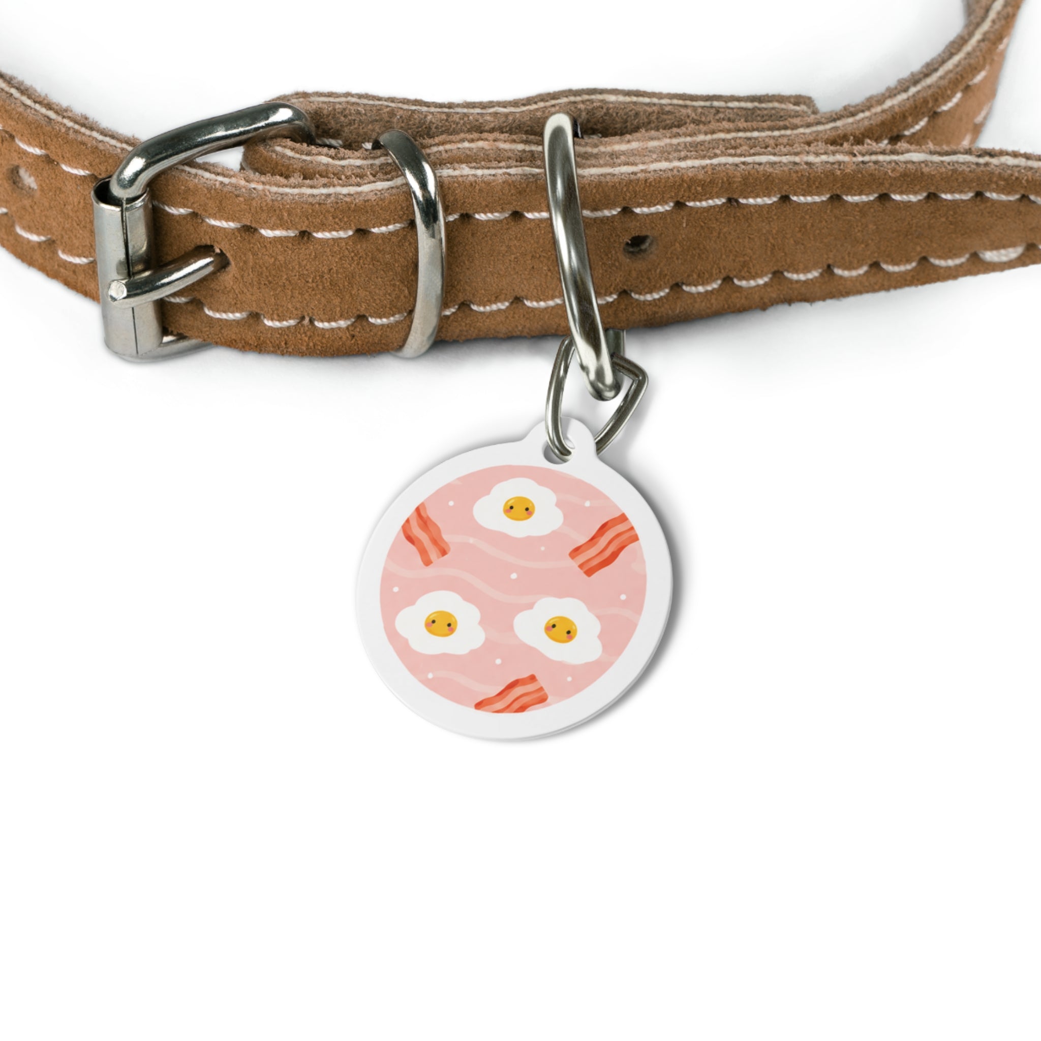 Pink Bacon & Eggs Whimsical Foodie Art Personalized Dog ID Tag