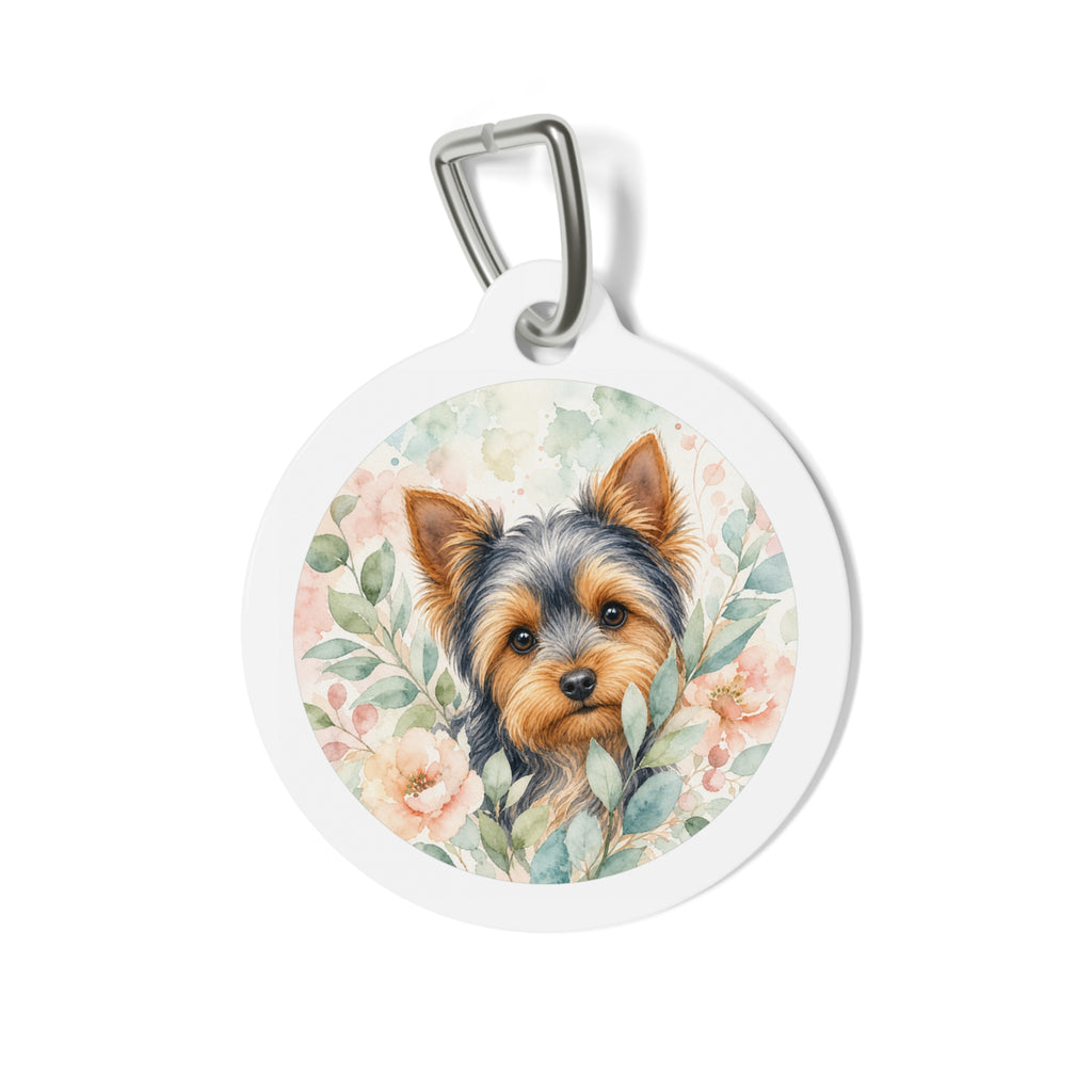 Yorkshire Terrier Watercolor Garden Portrait Personalized Dog ID Tag