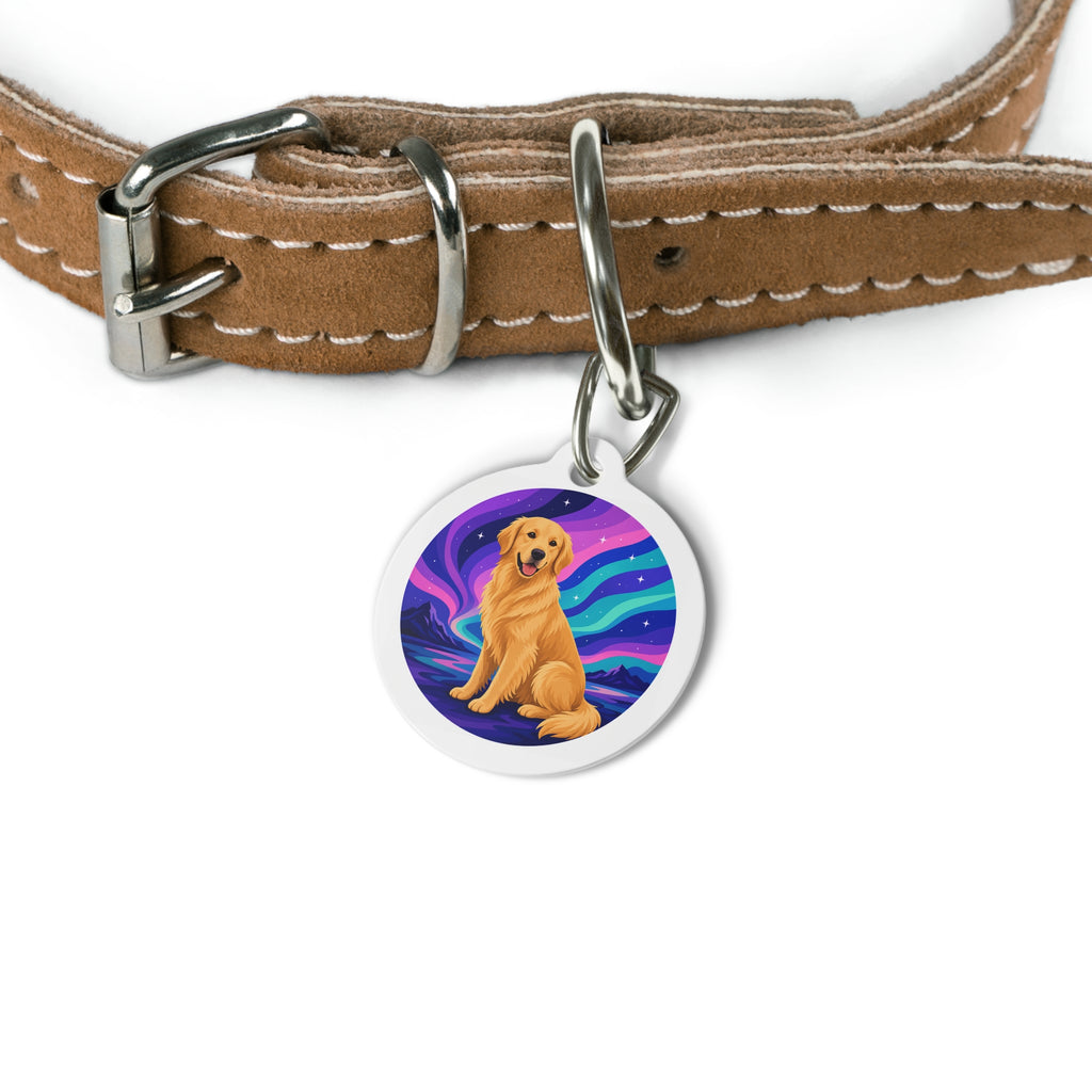 Placa de identificación personalizada para perro Golden Retriever Aurora Night