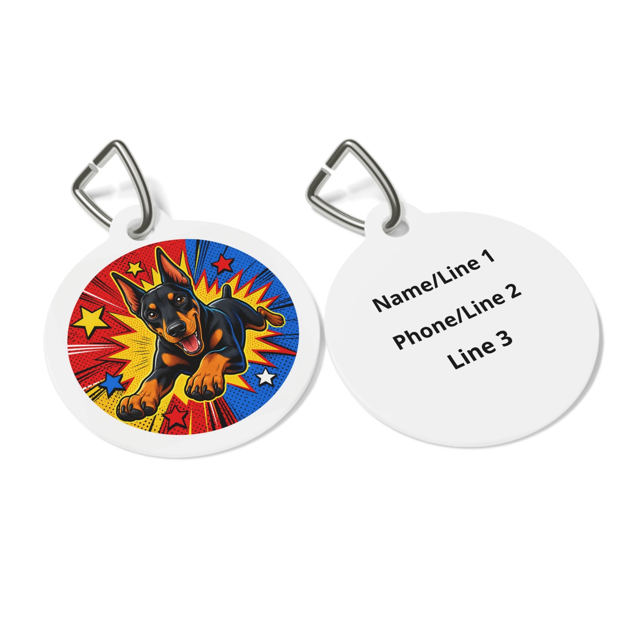 Doberman Pinscher Superhero Comic Personalized Dog ID Tag