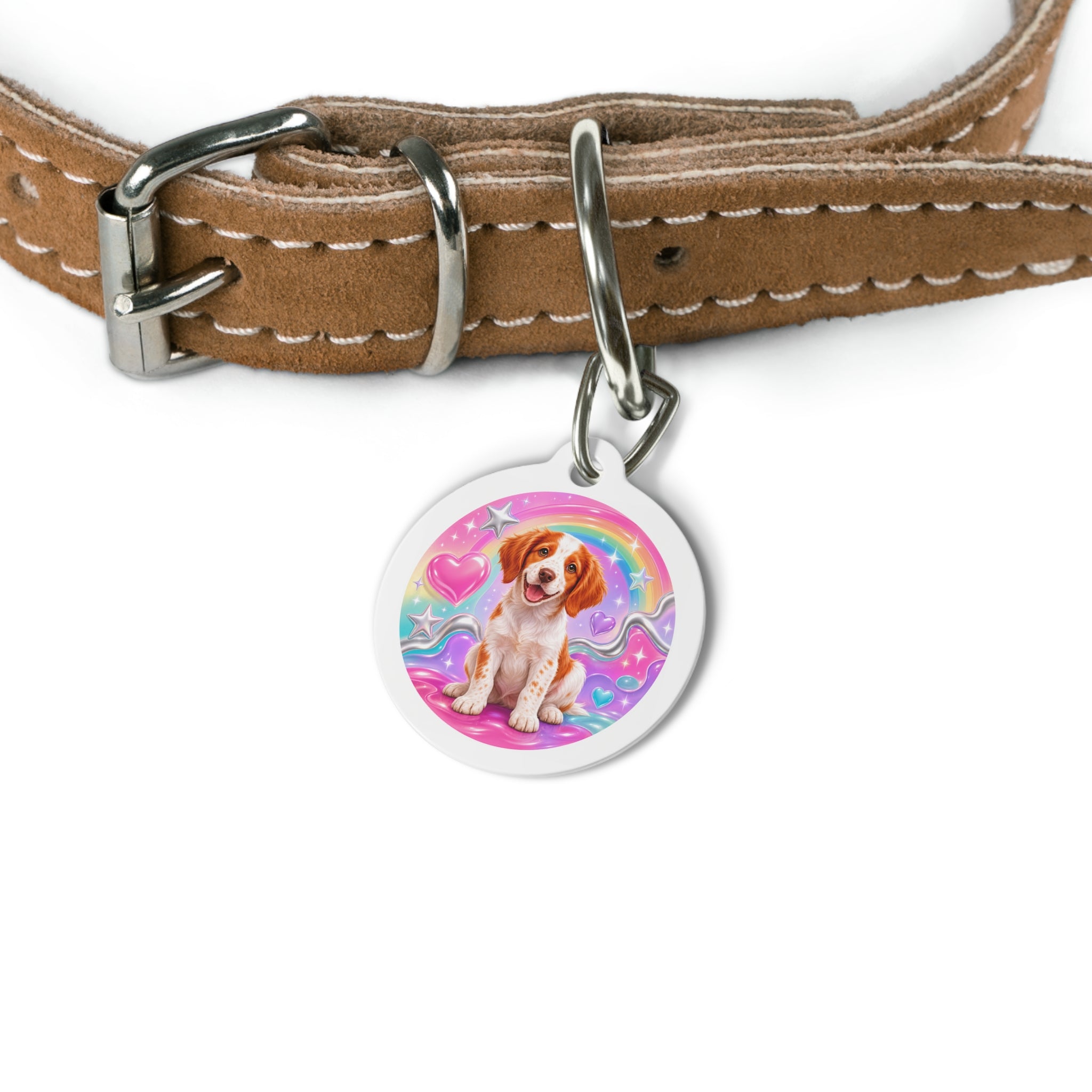 Brittany Rainbow Dream Personalized Dog ID Tag