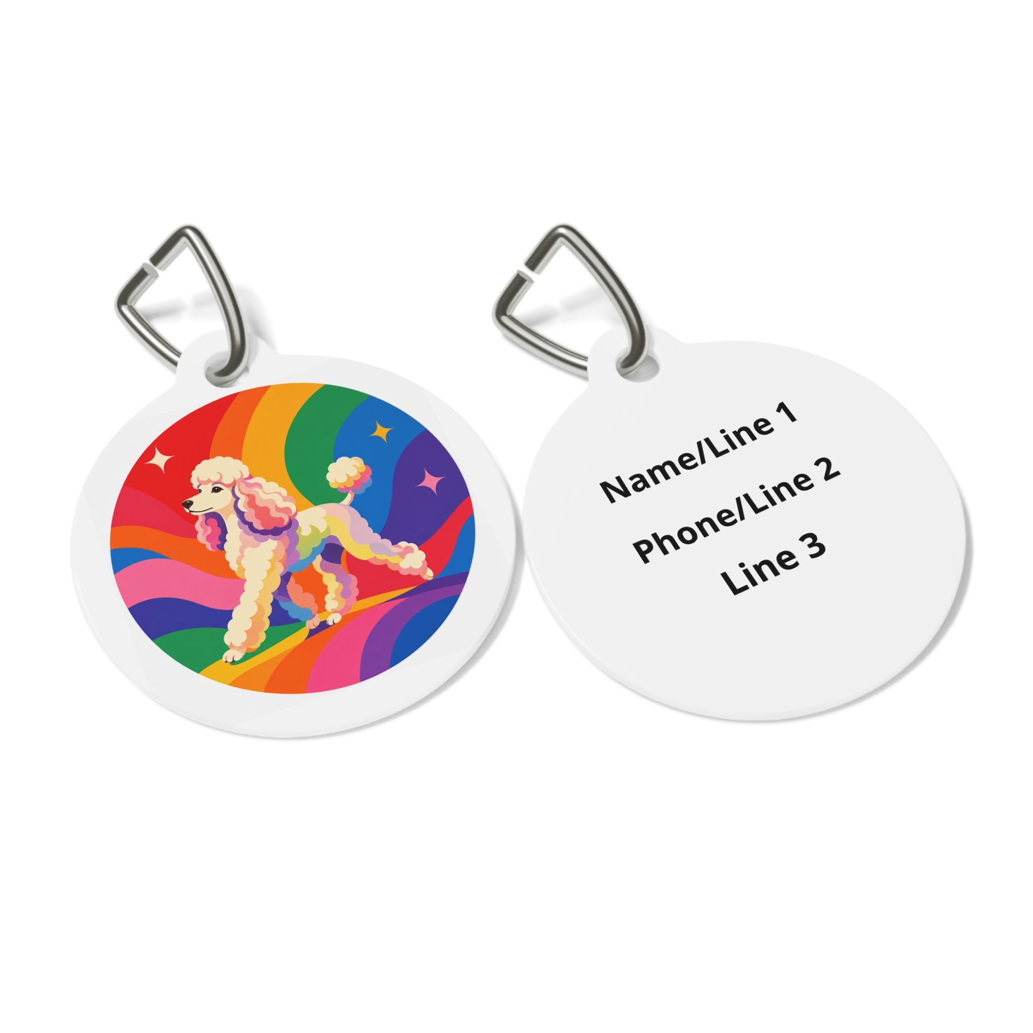 Poodle Rainbow Strut Personalized Dog ID Tag