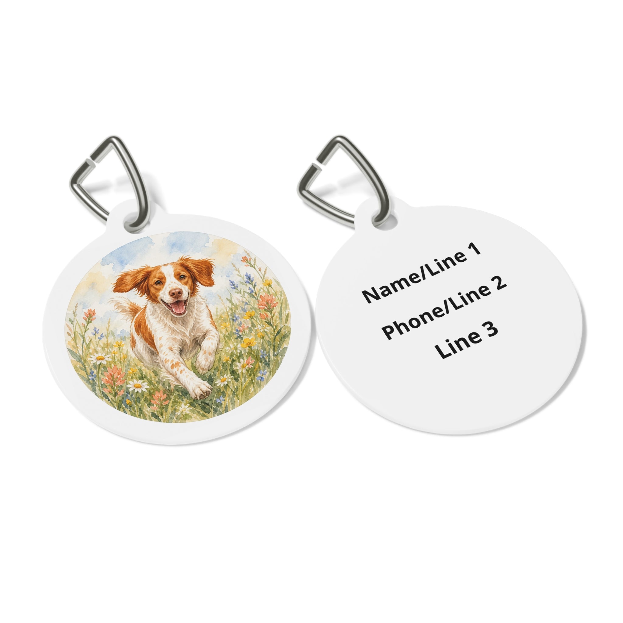 Brittany Wildflower Watercolor Personalized Dog ID Tag