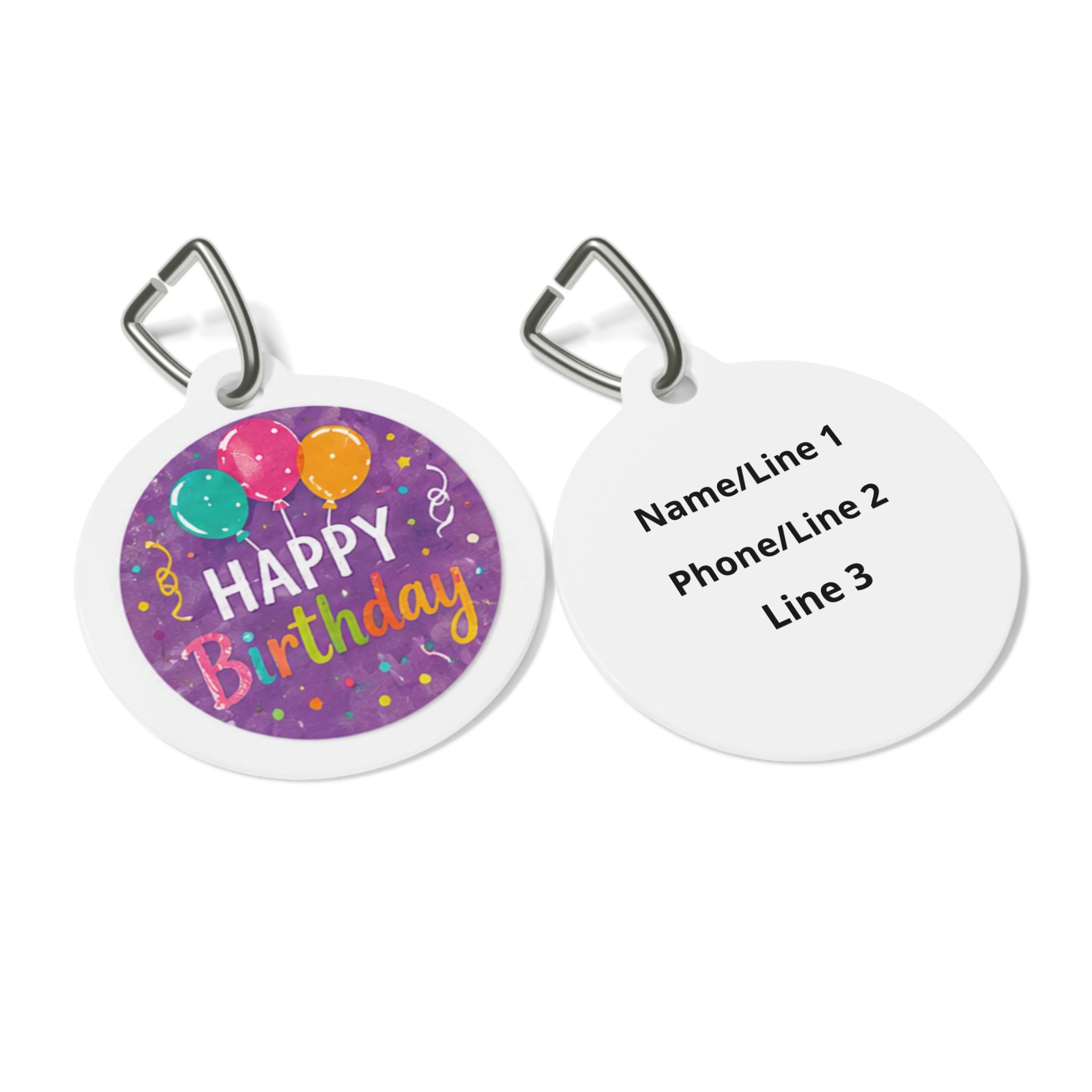 Purple Balloon & Confetti Surprise Personalized Dog ID Tag