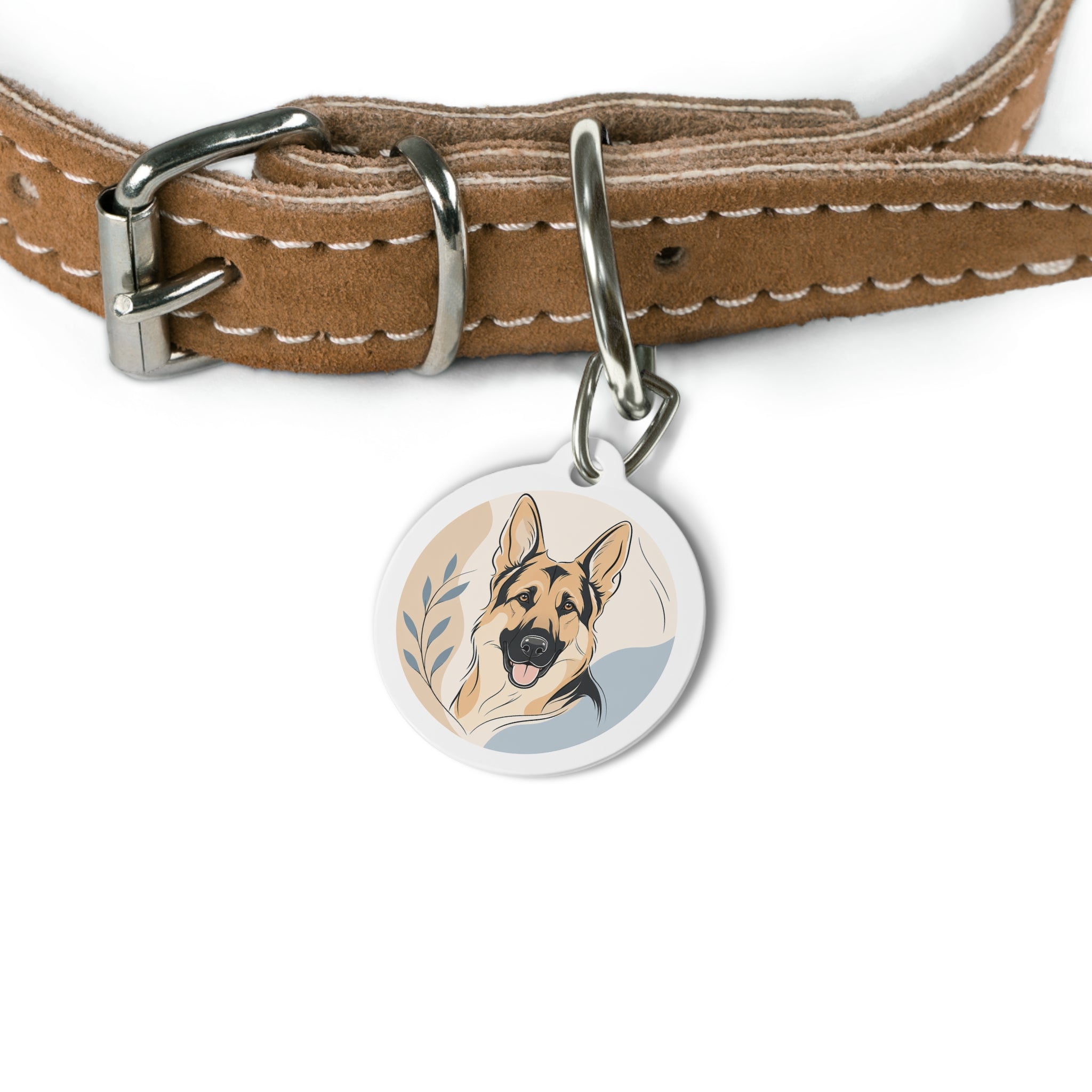 German Shepherd Botanical Line Portrait Personalized Dog ID Tag