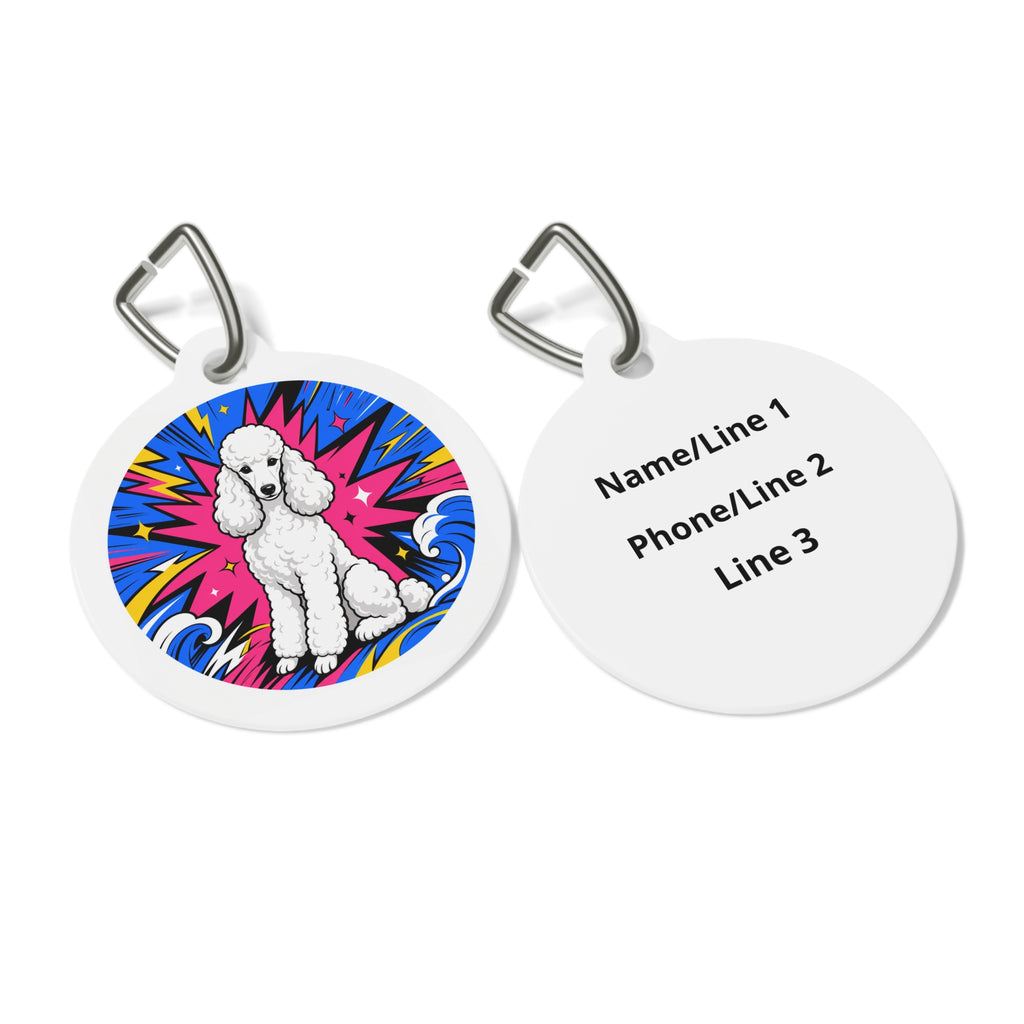 Etiqueta de identificación de perro personalizada Poodle Comic Burst