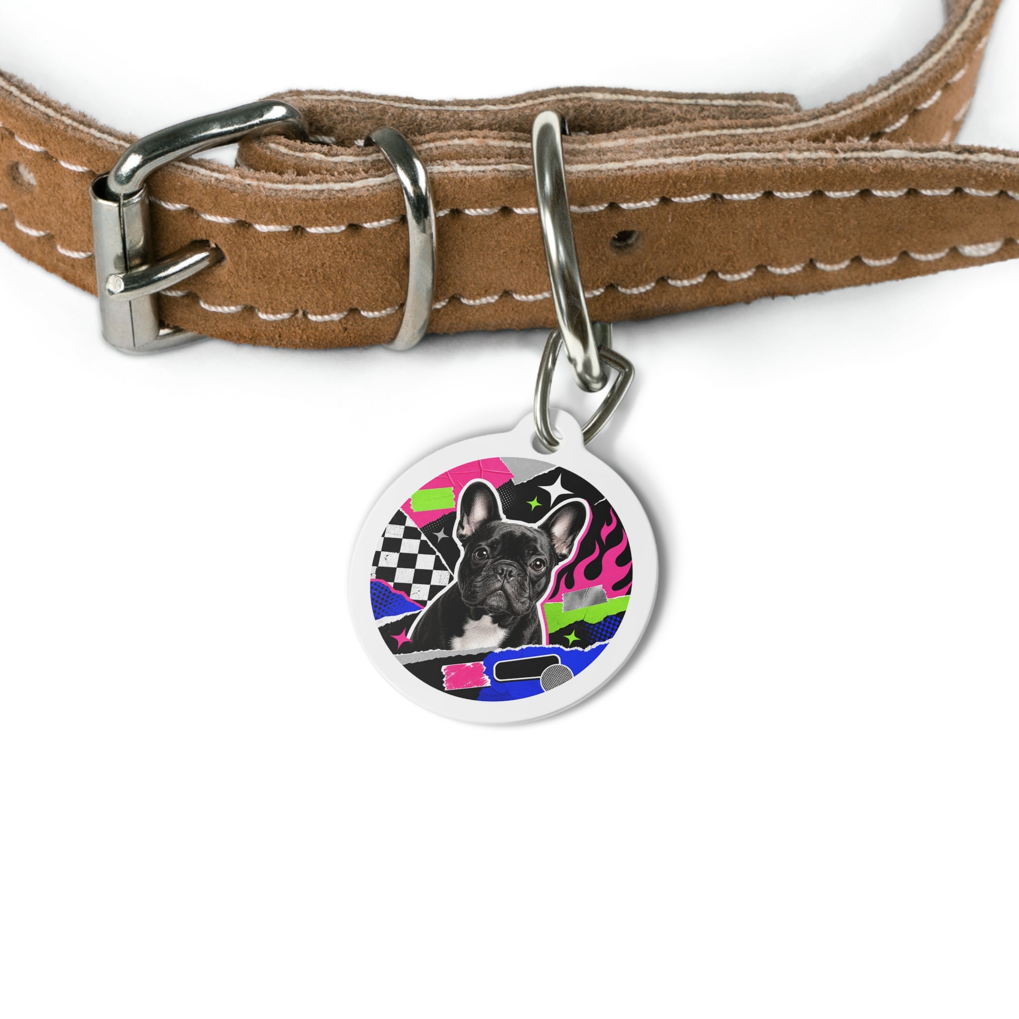 French Bulldog Neon Retro Personalized Dog ID Tag