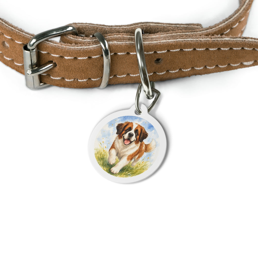 Saint Bernard Joyful Botanical Art Personalized Dog ID Tag