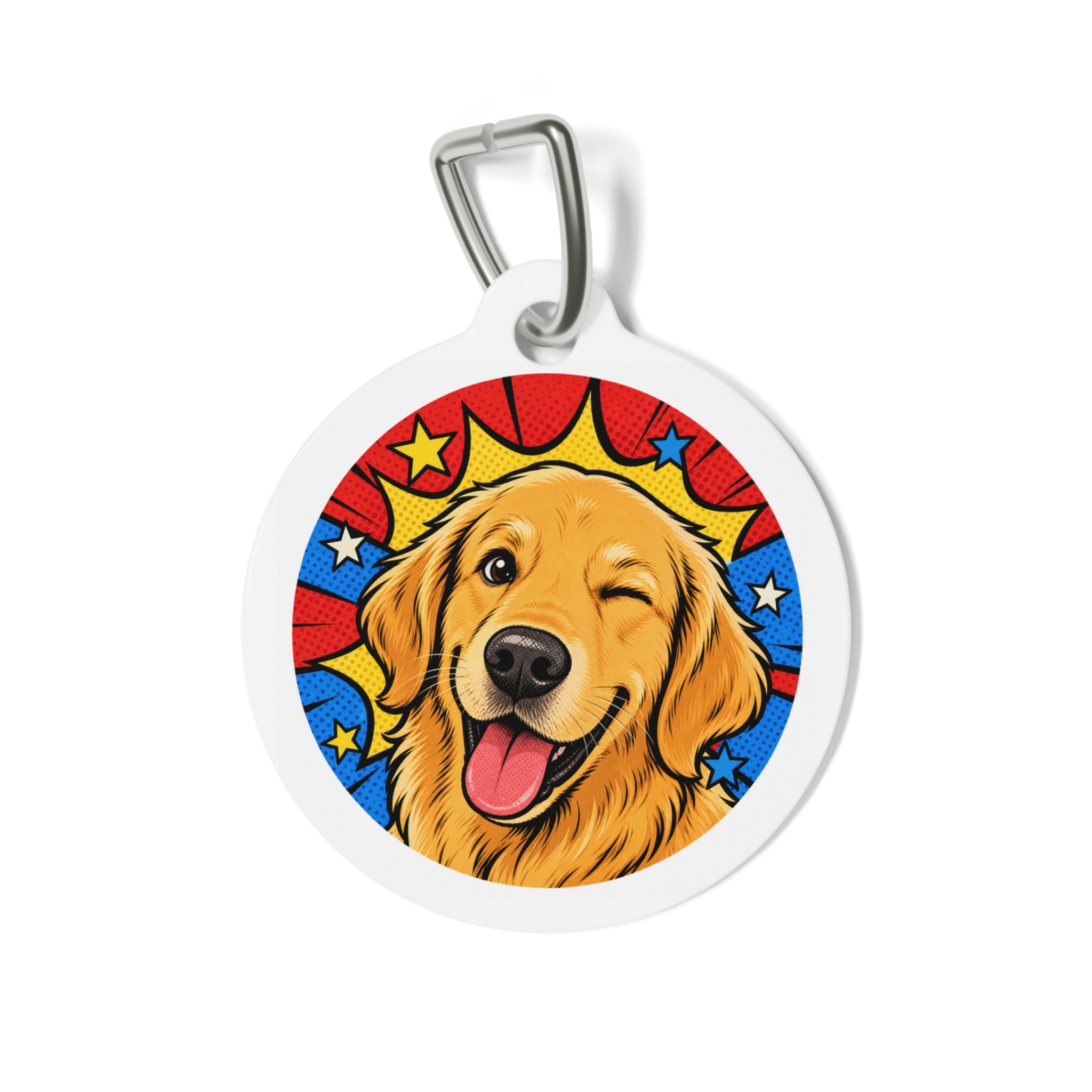 Golden Retriever Comic Wink Personalized Dog ID Tag