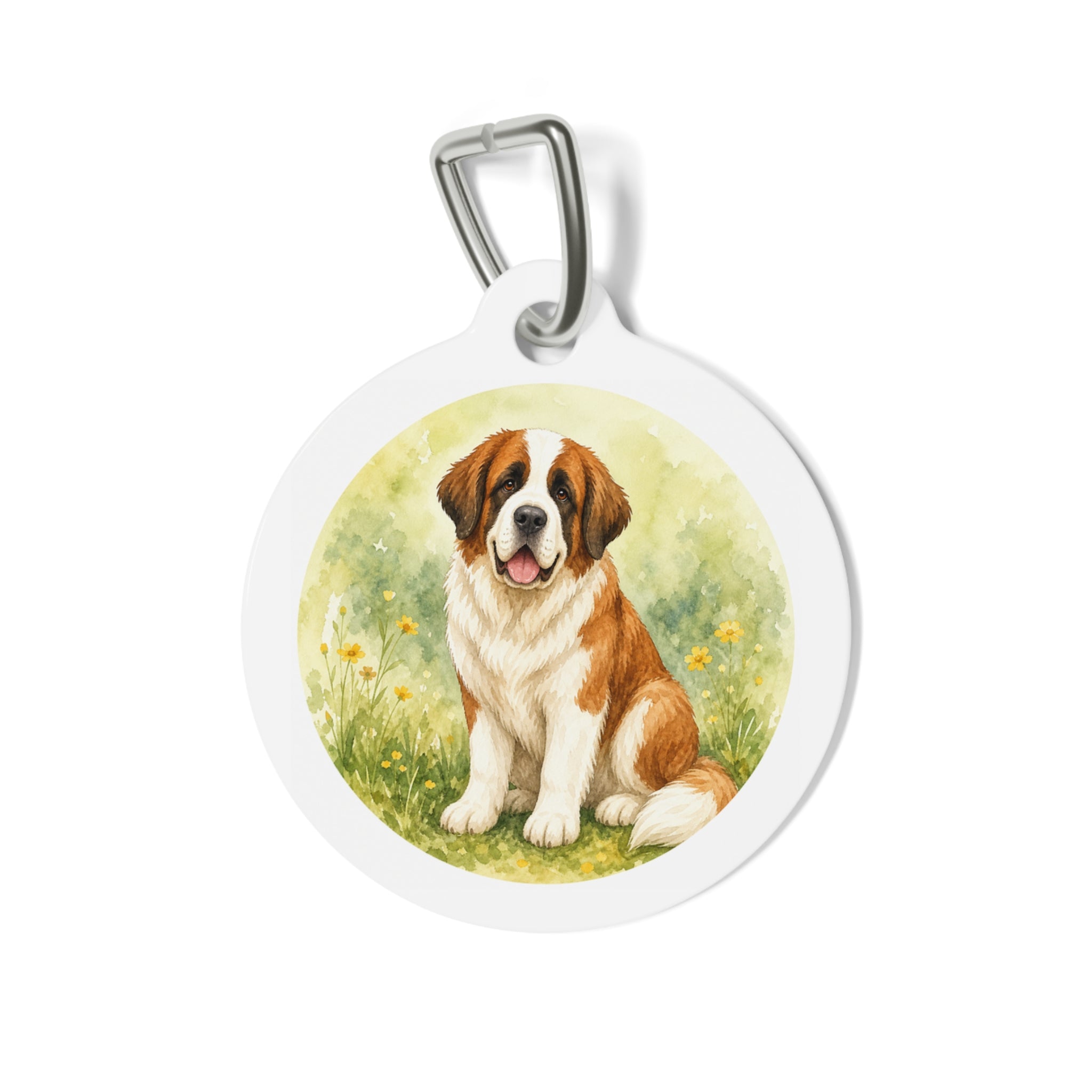 Saint Bernard Whimsical Bloom Portrait Personalized Dog ID Tag