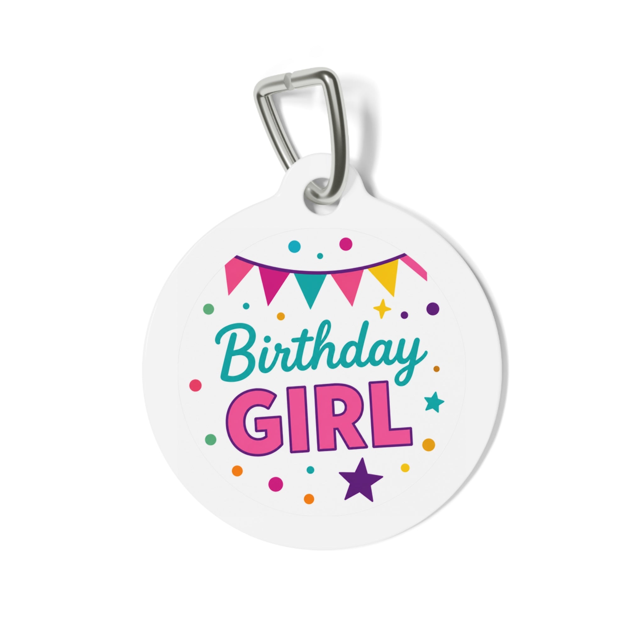 Colorful Birthday Girl Bunting Personalized Dog ID Tag