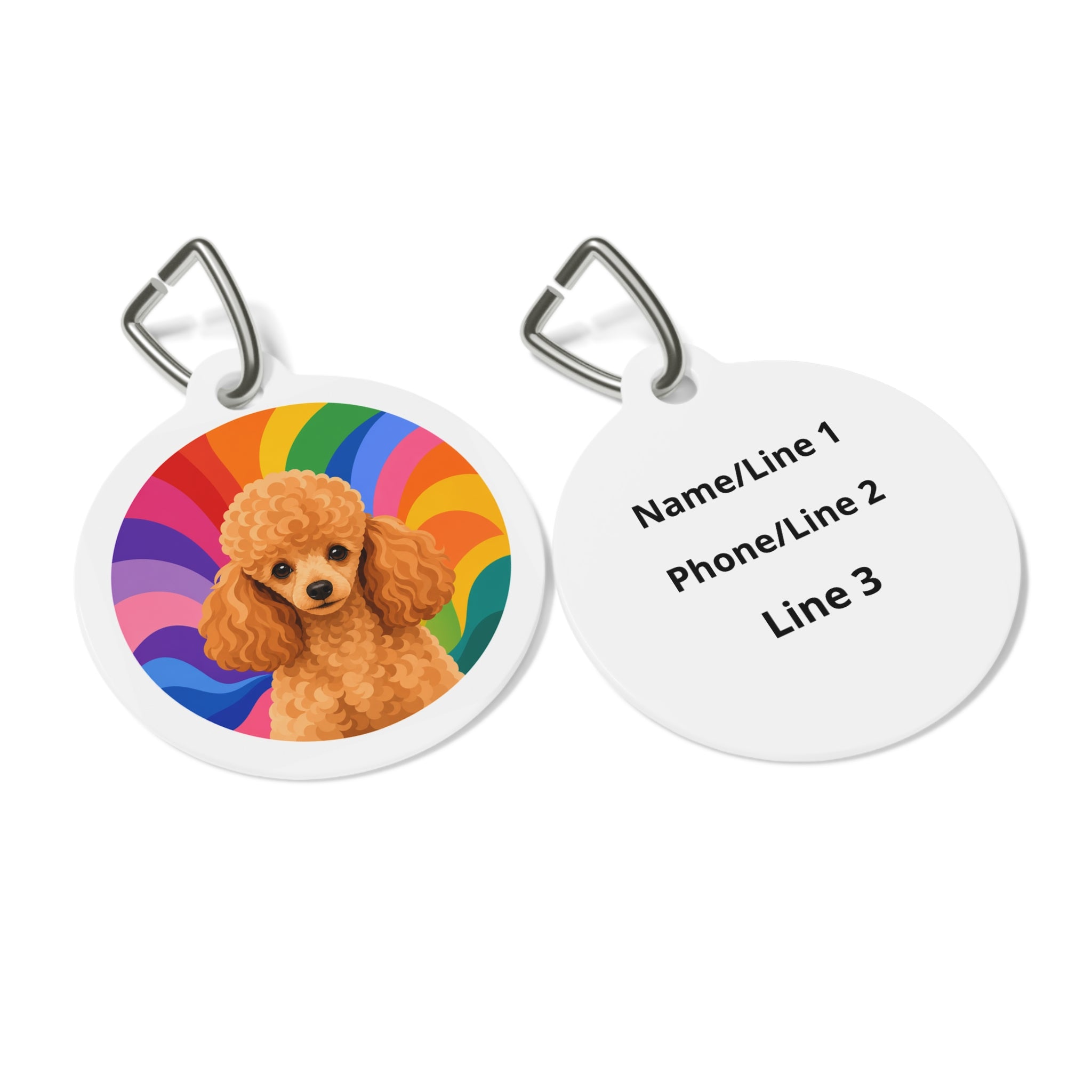 Toy Poodle Psychedelic Rainbow Apricot Personalized Dog ID Tag