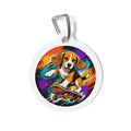 Placa de identificación personalizada para perro Beagle Skateboard Cosmic Pop
