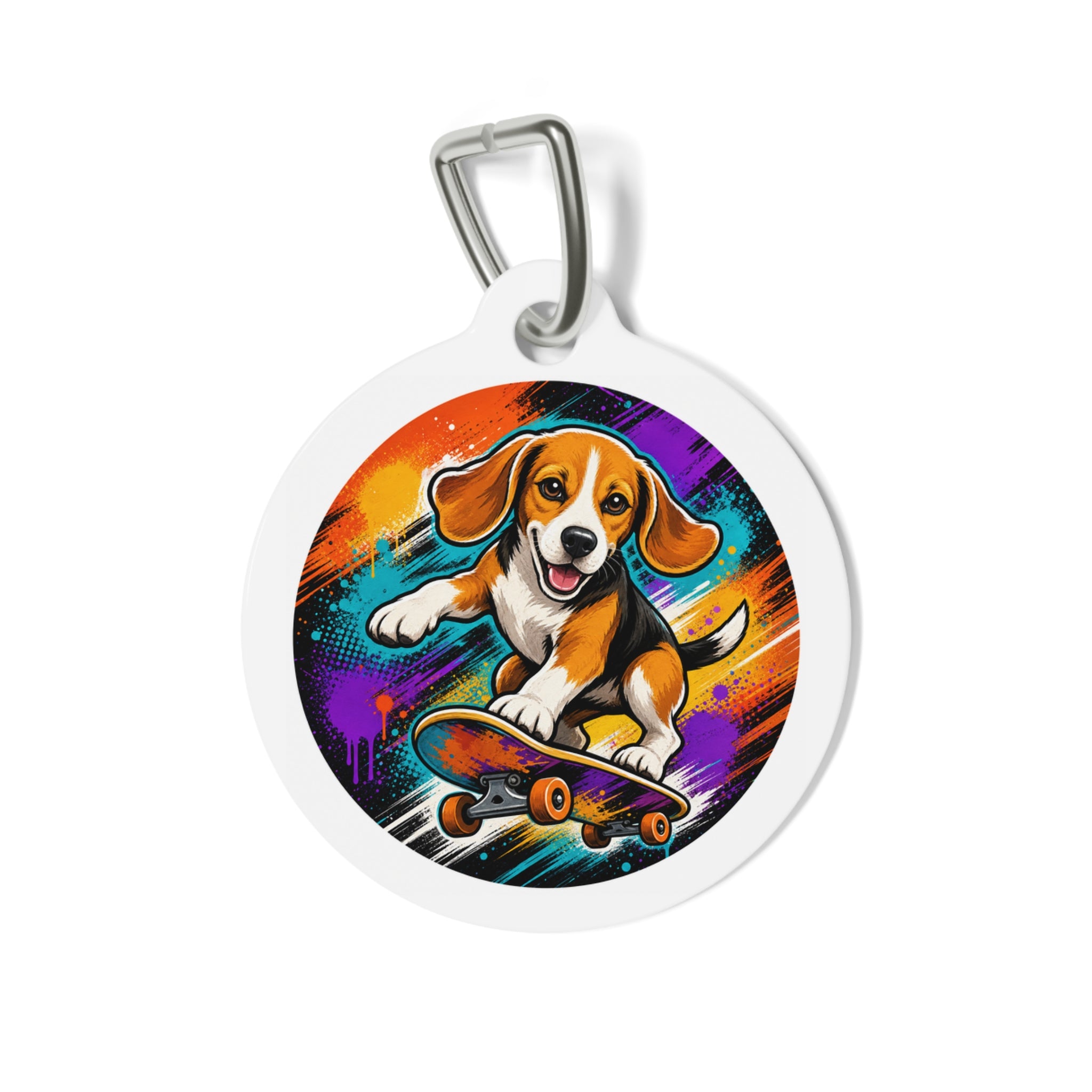 Beagle Skateboard Cosmic Pop Personalized Dog ID Tag