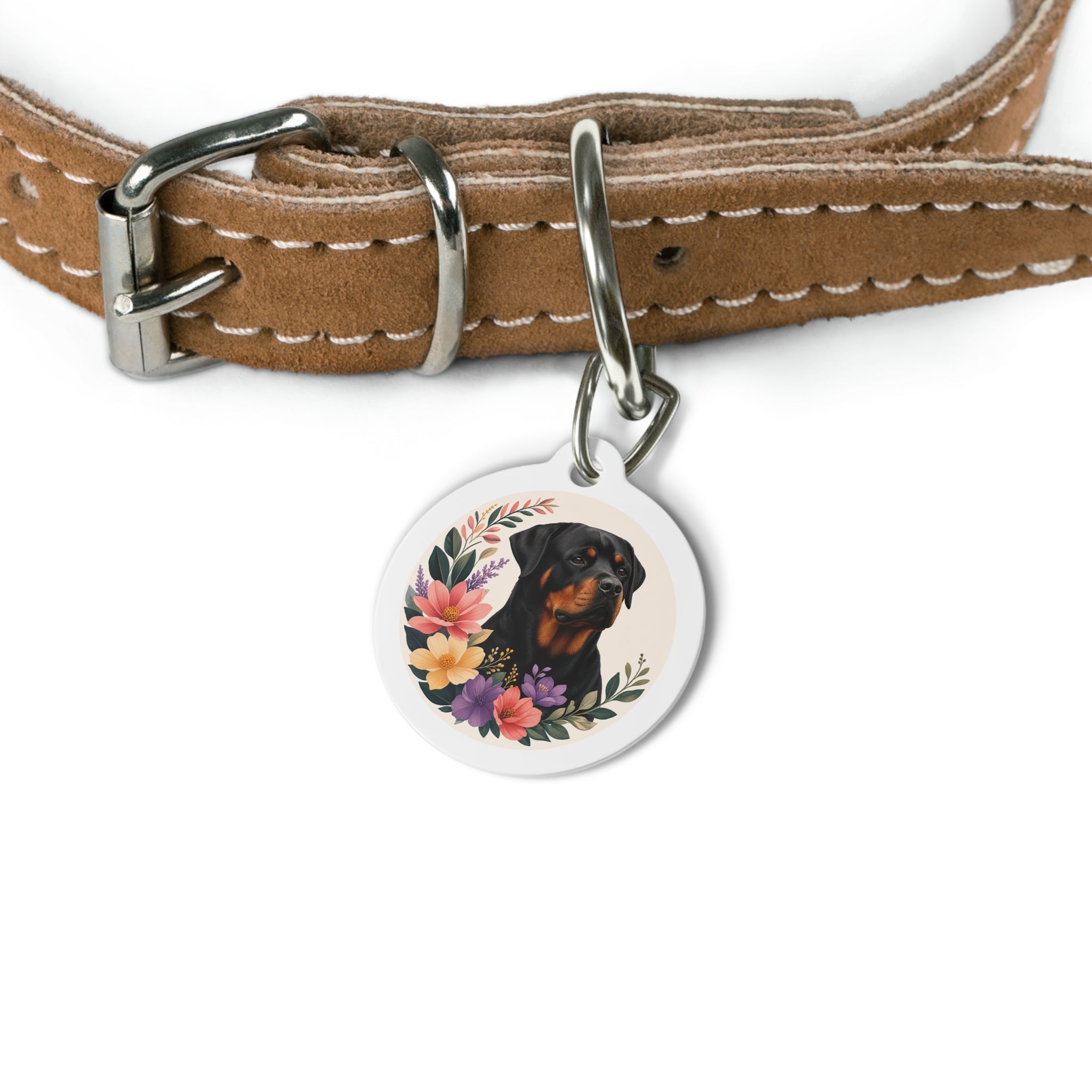 Rottweiler Wildflower Wreath Personalized Dog ID Tag