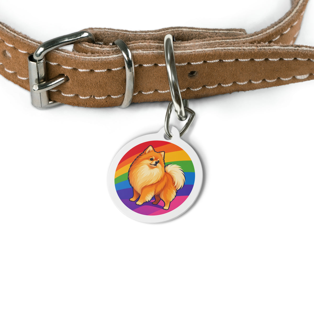 Pomeranian Rainbow Pride Pop Art personalized dog ID tag product detail