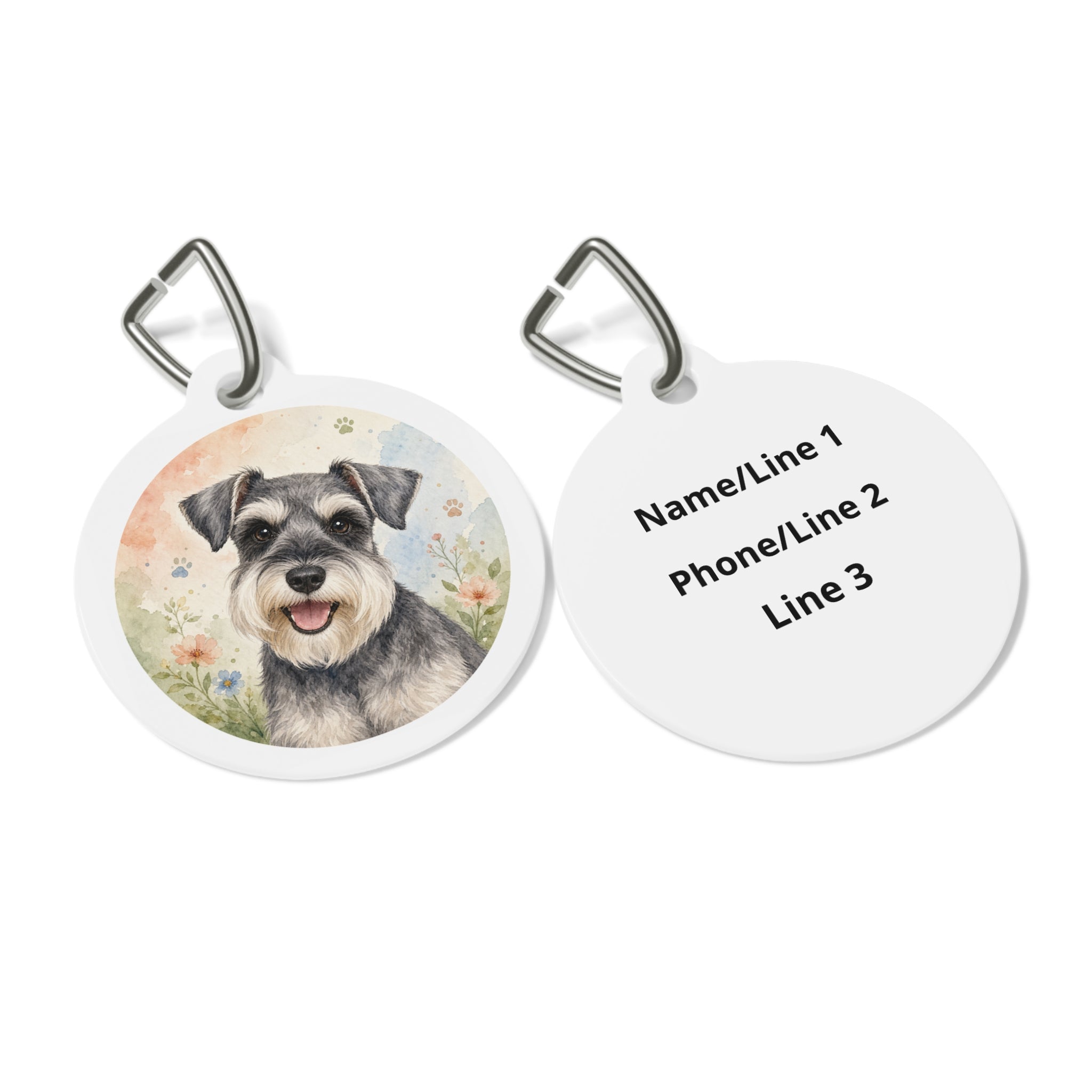 Miniature Schnauzer Floral Watercolor Personalized Dog ID Tag